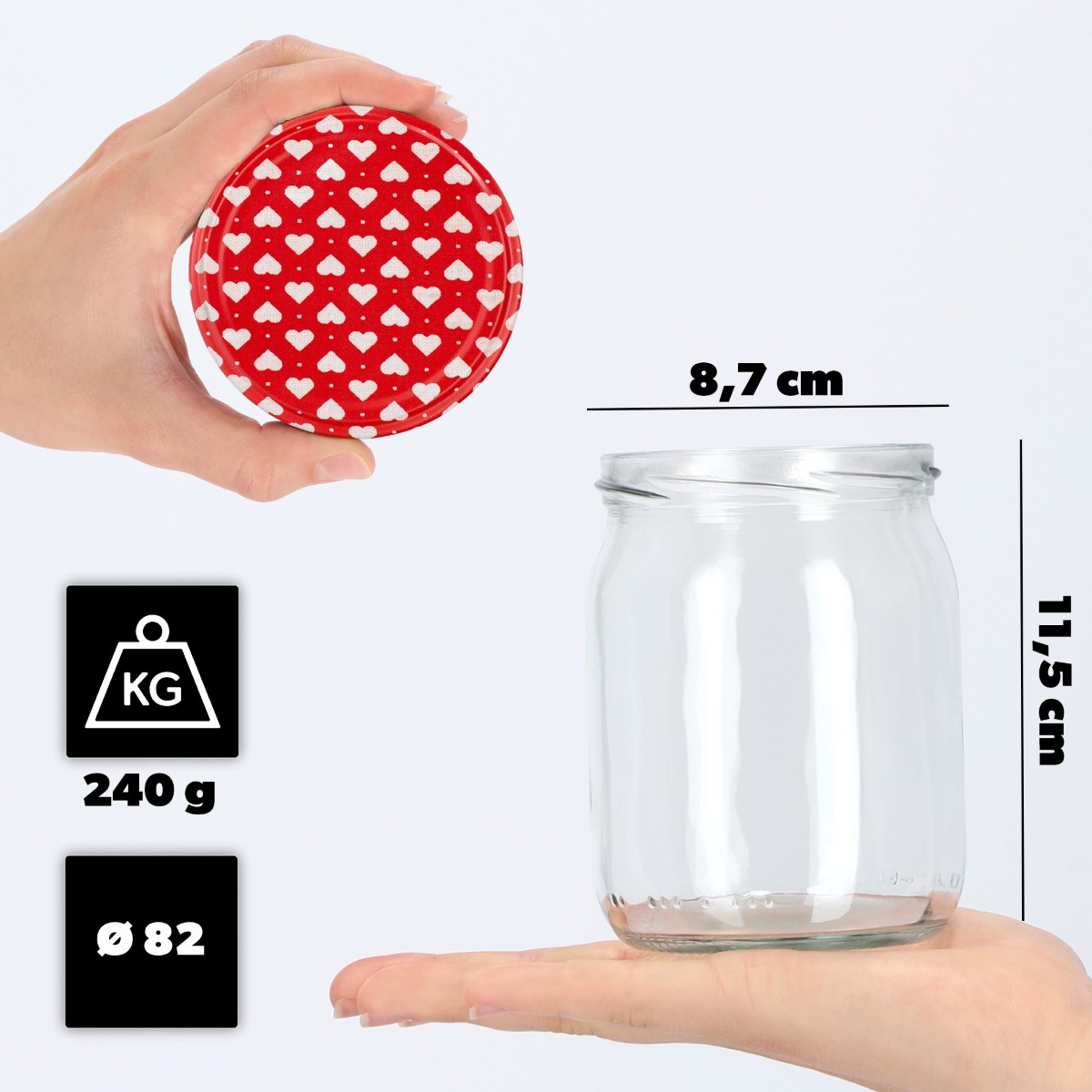 Słoiki Senna 540ml 24szt fi 82 mm + wieczka "Serca"