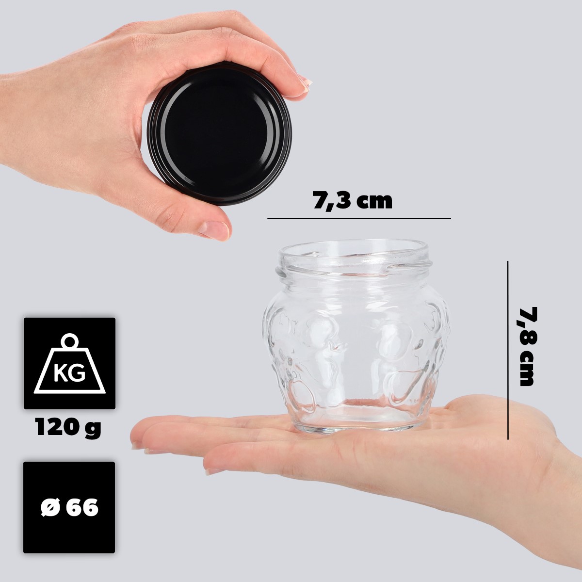 Słoiki Kemi 200ml 100szt fi 66 mm + wieczka czarne