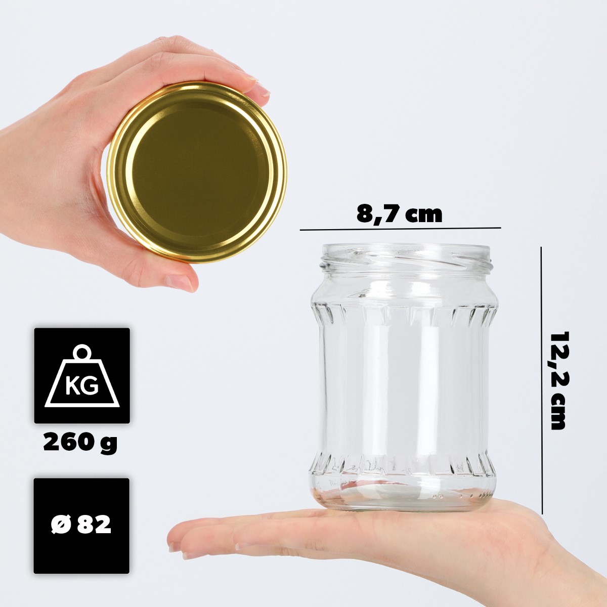 Słoiki na przetwory Kisko 500ml 8szt fi 82 mm + wieczka złote