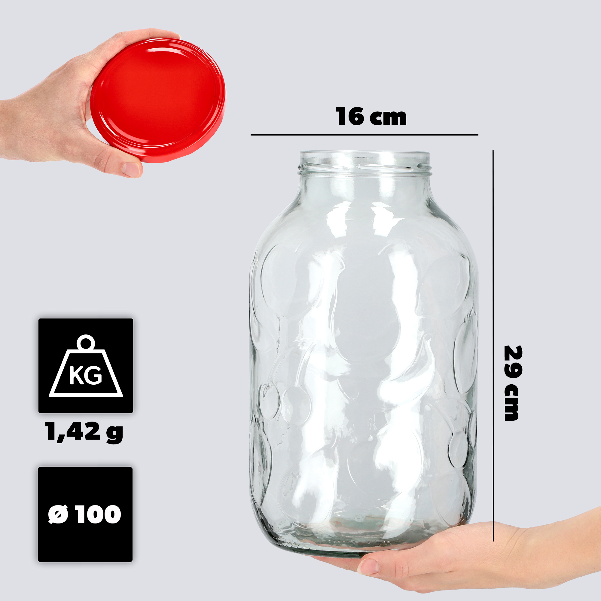 Słój Alen 5L 100 mm + wieczka czerwone 4szt
