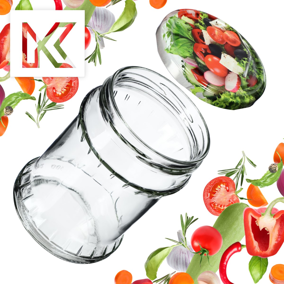 Słoiki na przetwory Kisko 500ml 48szt fi 82 mm + wieczka "Mix Warzyw"
