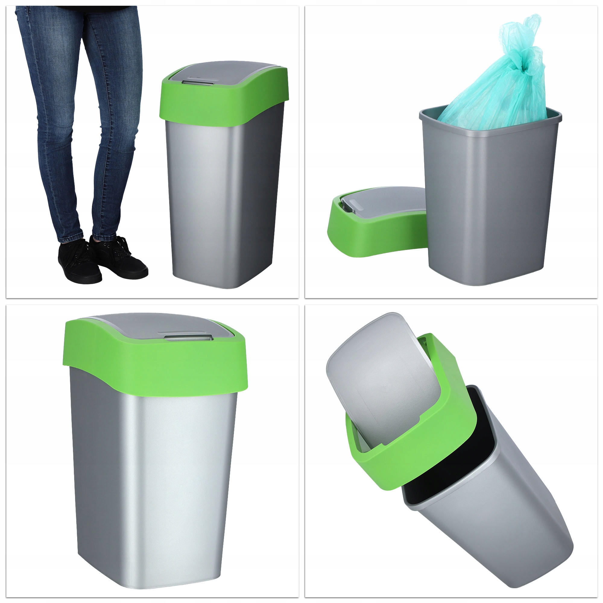 Kosz na śmieci Curver Flip Bin 50L, zielony