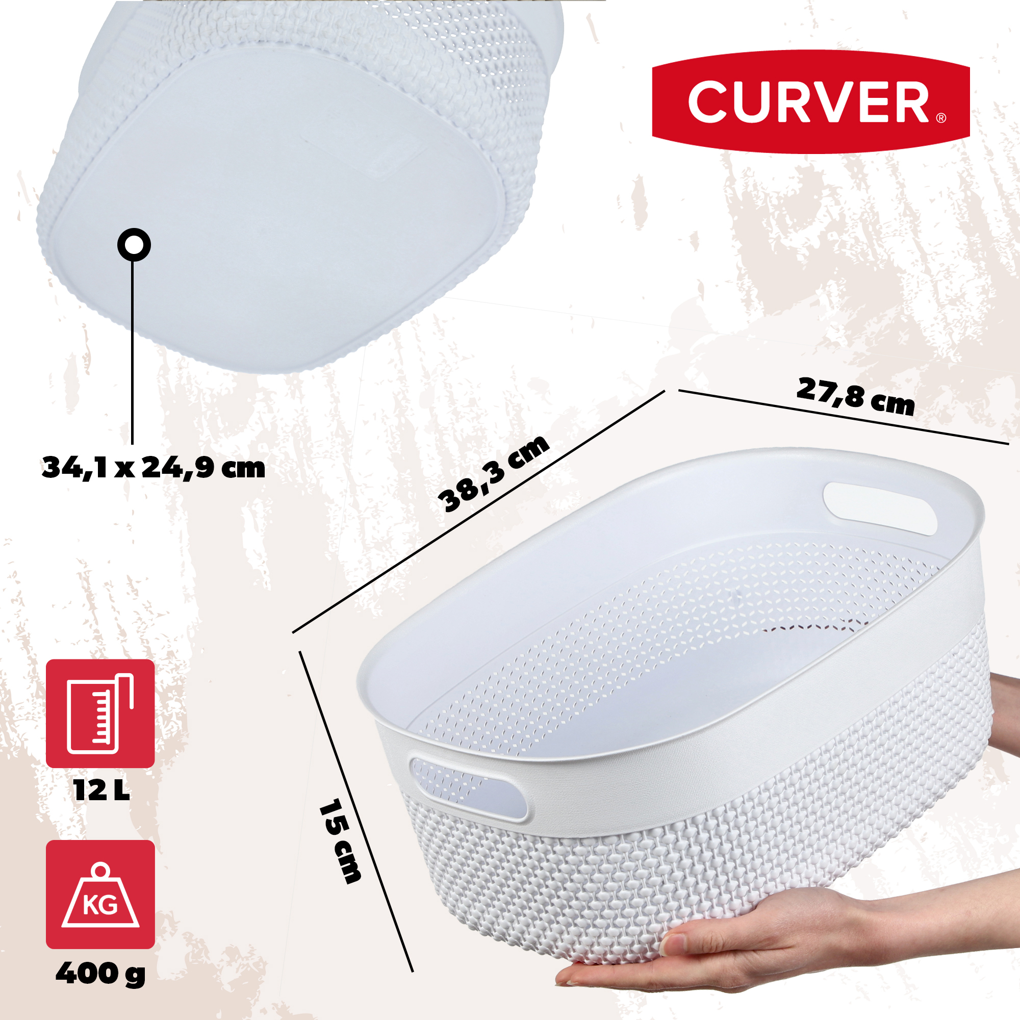 Koszyk prostokątny 12L Curver Filo, biały