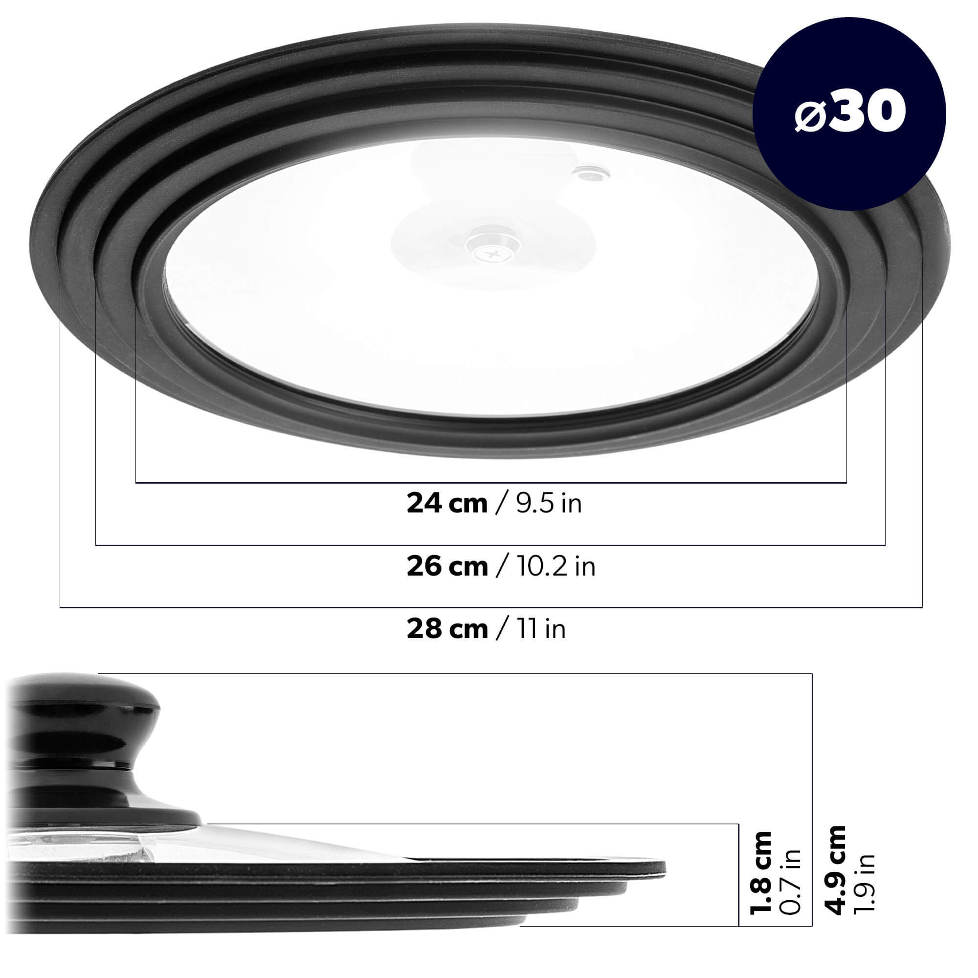 Pokrywa szklana multisize Aiola na garnek 24-28 cm z czarnym uchwytem