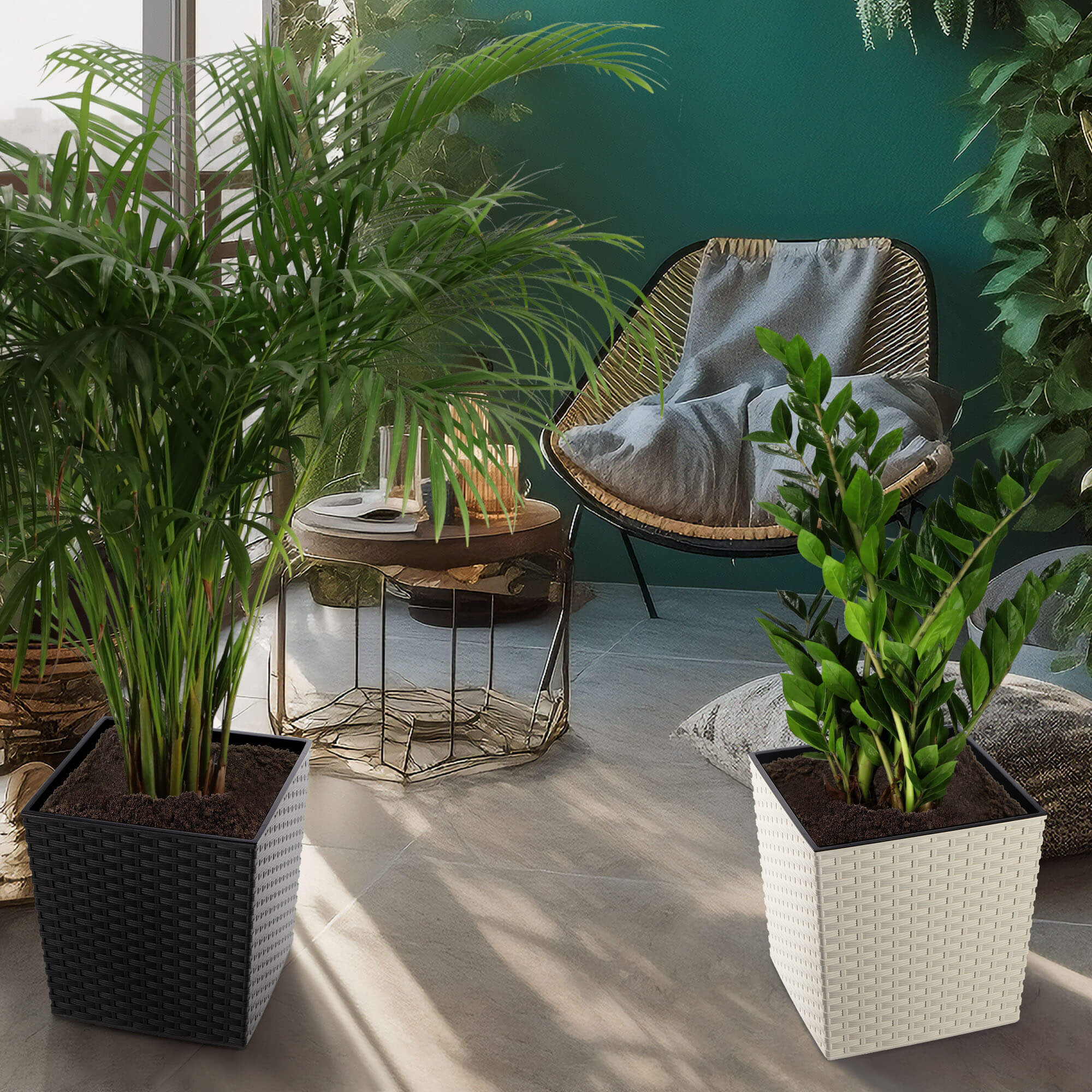 Donica na kwiaty z wkładem rattan 30 cm, grafit