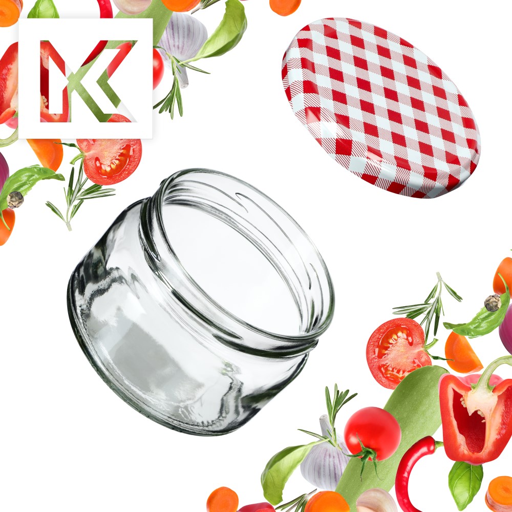 Słoiki na przetwory Denia 250ml 50szt fi 82 mm + wieczko "Czerwona Krata"