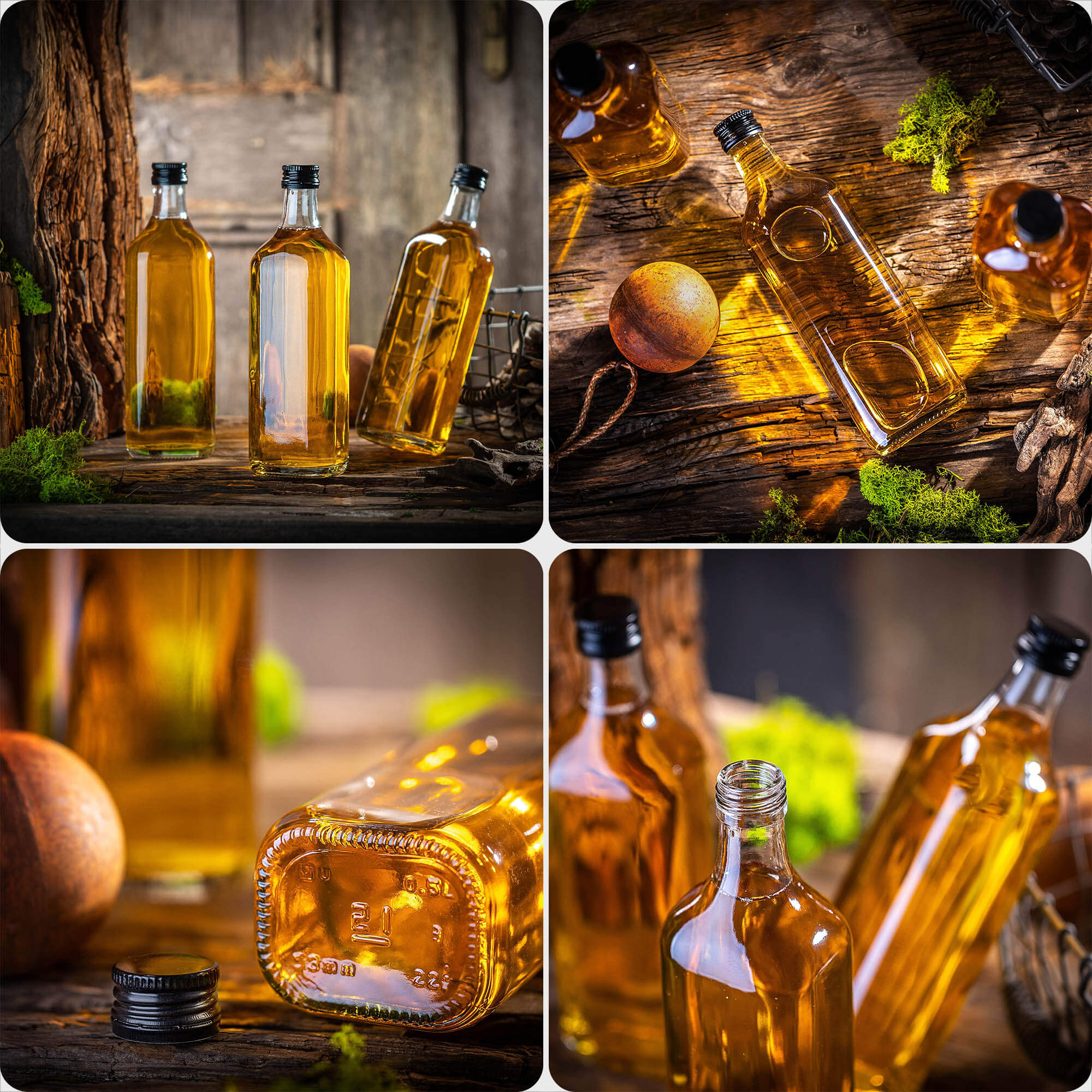 Szklana butelka na whisky Vigna 500ml z czarną zakrętką 5 szt.