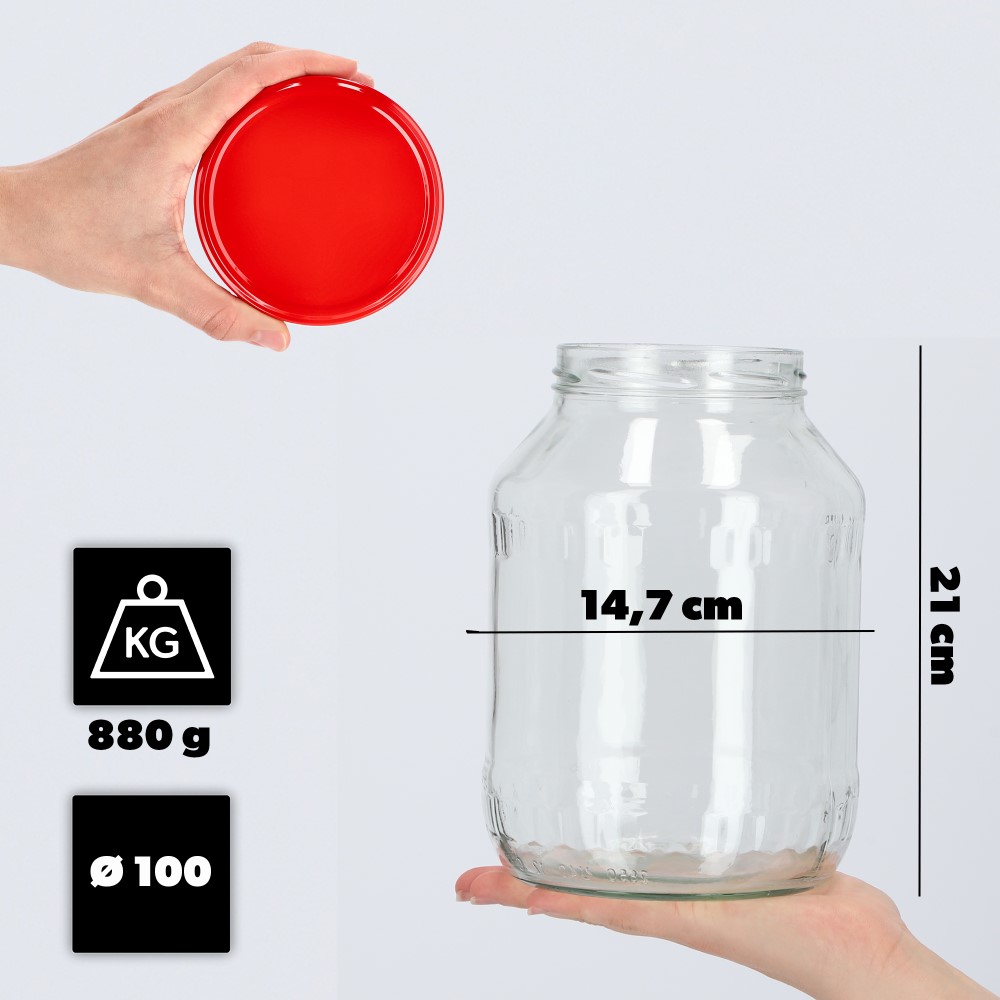 Szklany słój Albi 2,5L 100 mm + wieczko czerwone 2szt