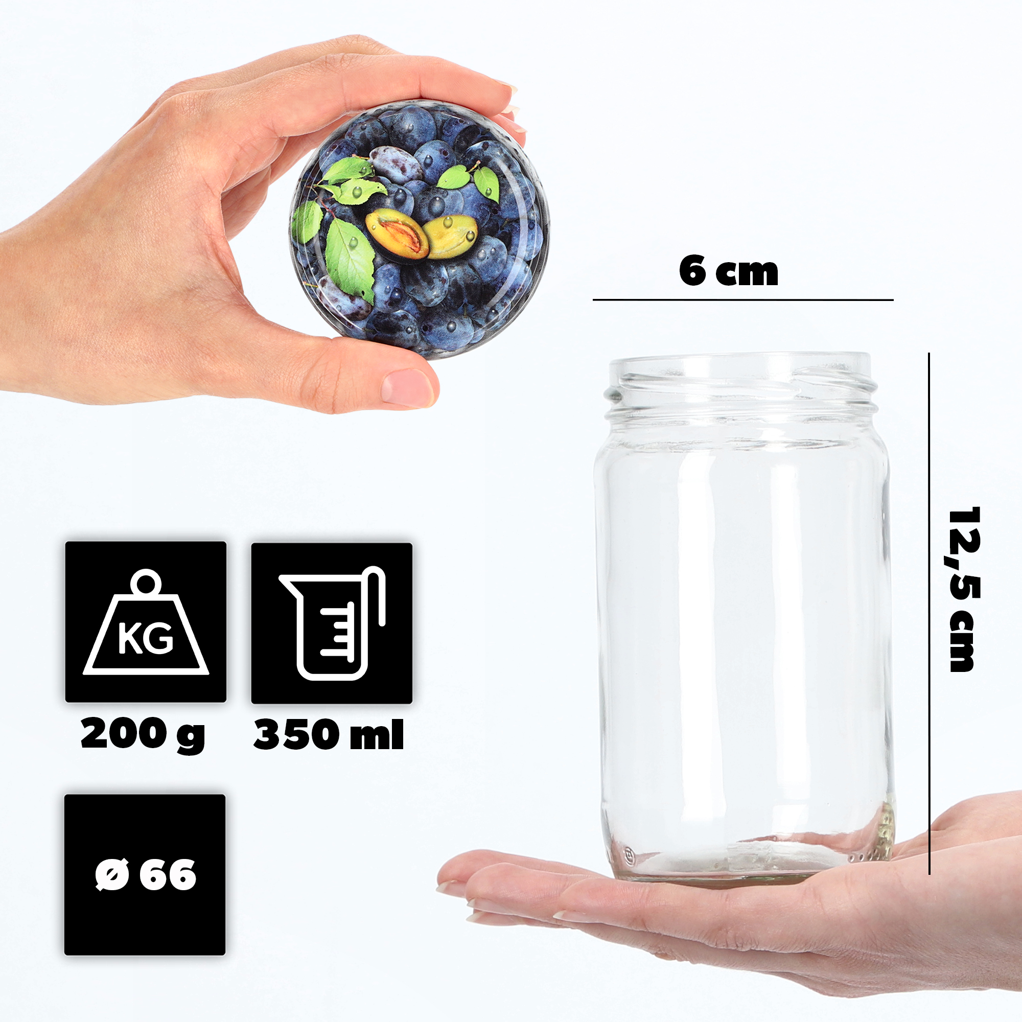 Słoiki na przetwory Gera 350ml fi 66 mm 100szt + wieczka "Śliwki"