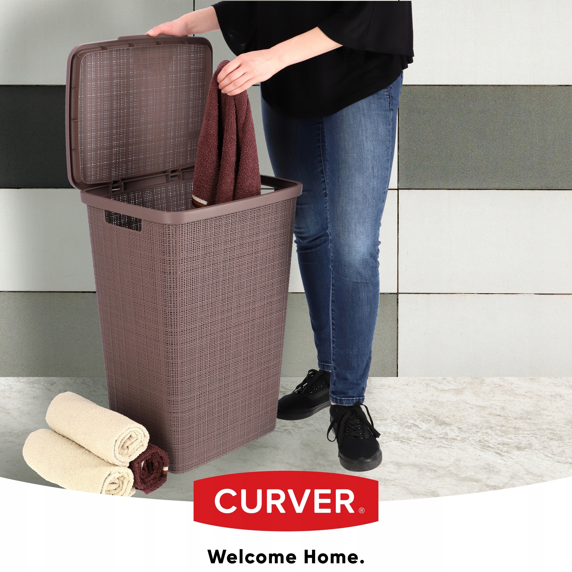 Kosz z pokrywą Curver Jute 58L brązowy