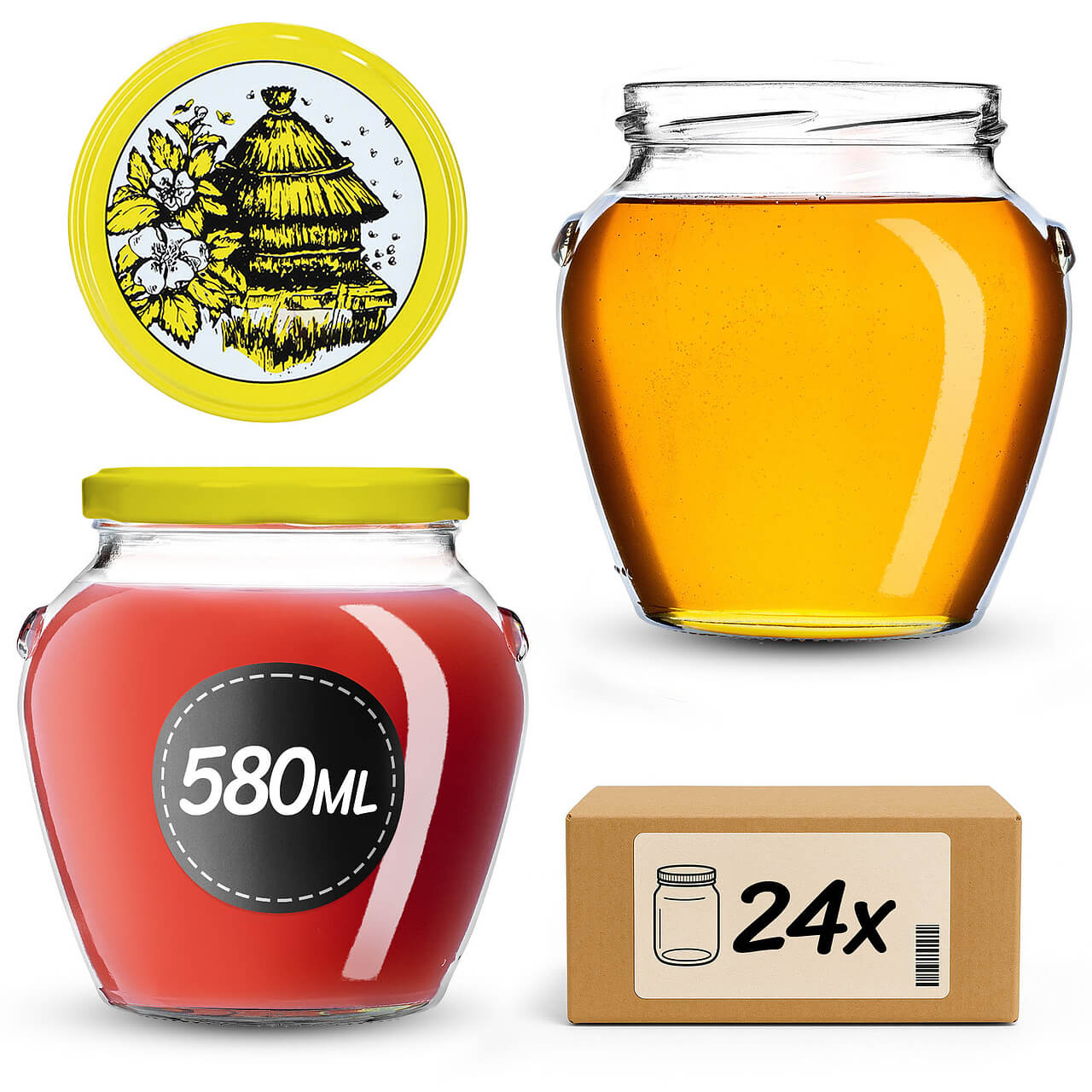 Słoiki na przetwory Sassa 580ml 24szt fi 82 mm + wieczka "Pszczoły"