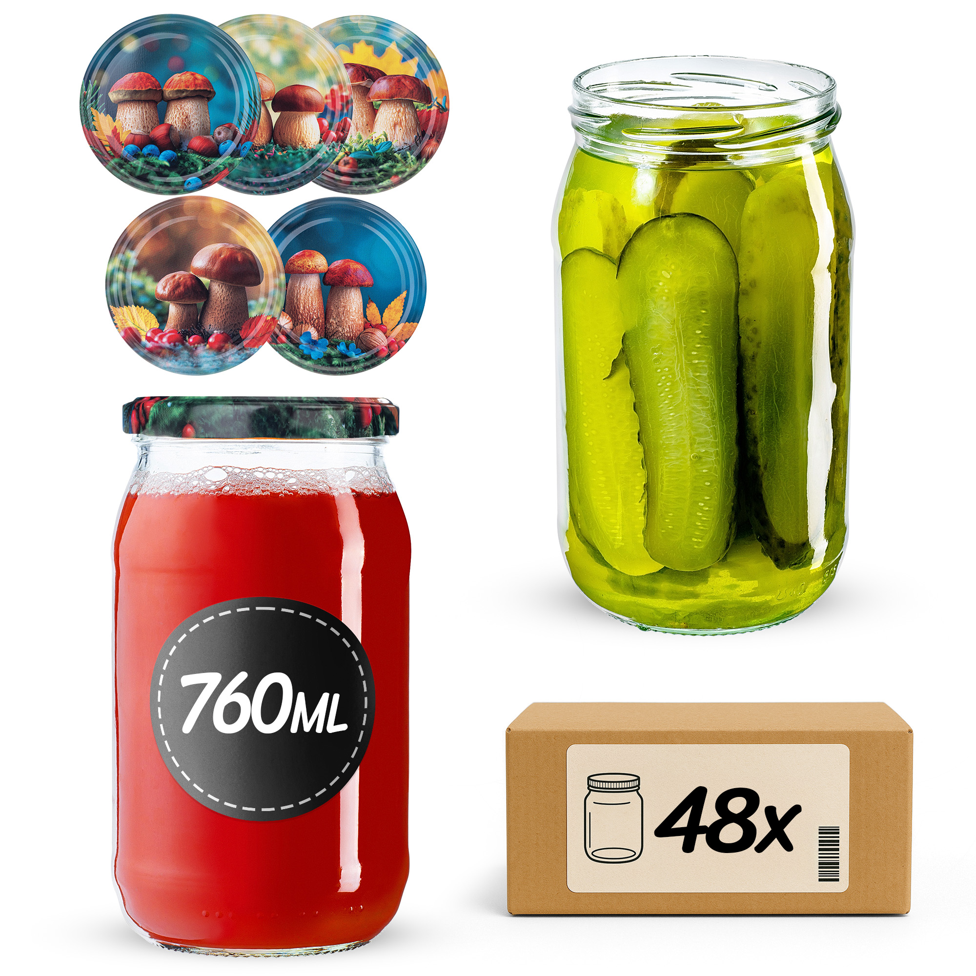 Słoiki na przetwory Niva 760ml fi 82 mm 48szt + wieczko Grzyb polski
