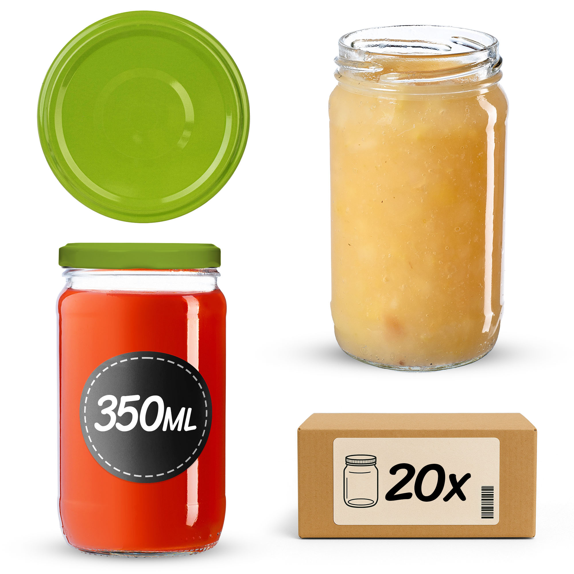 Słoiki na przetwory Gera 350ml fi 66 mm 20szt + wieczko Jasna zieleń