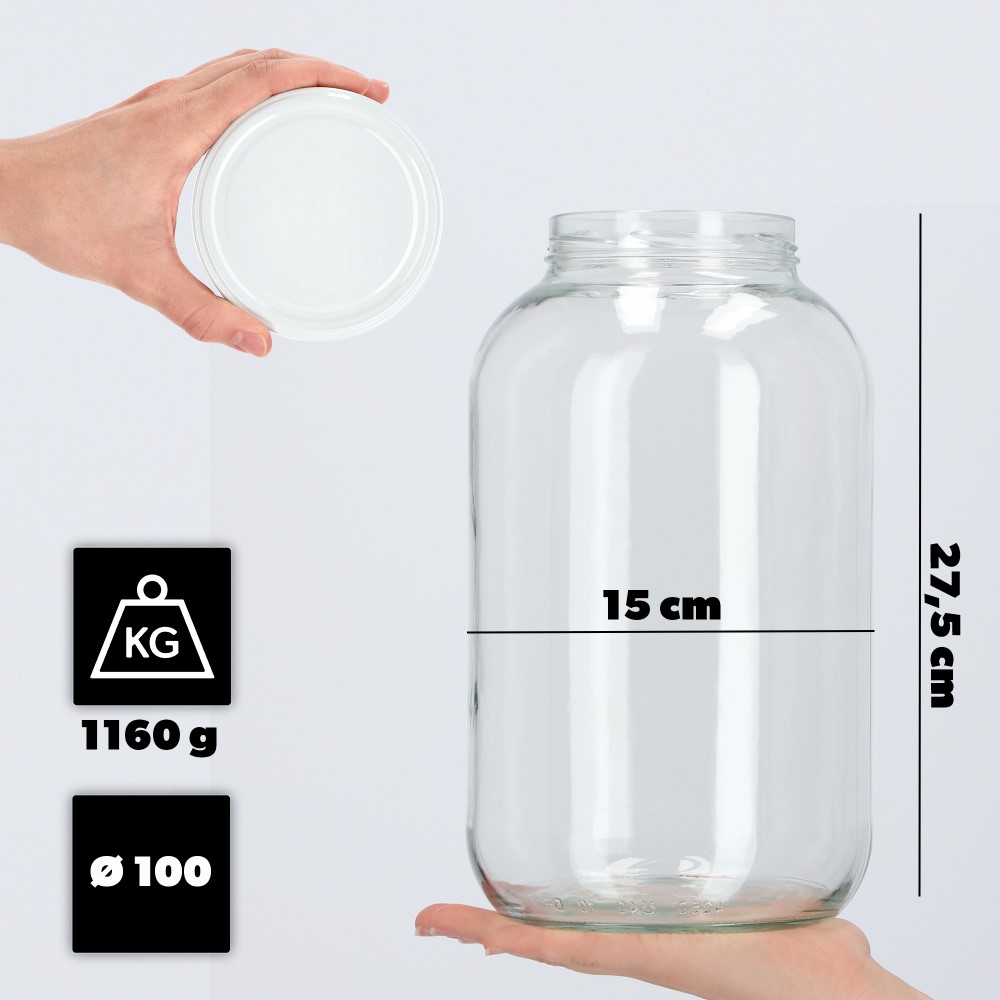 Szklany słój Brest 4L 100 mm + wieczko białe 2szt