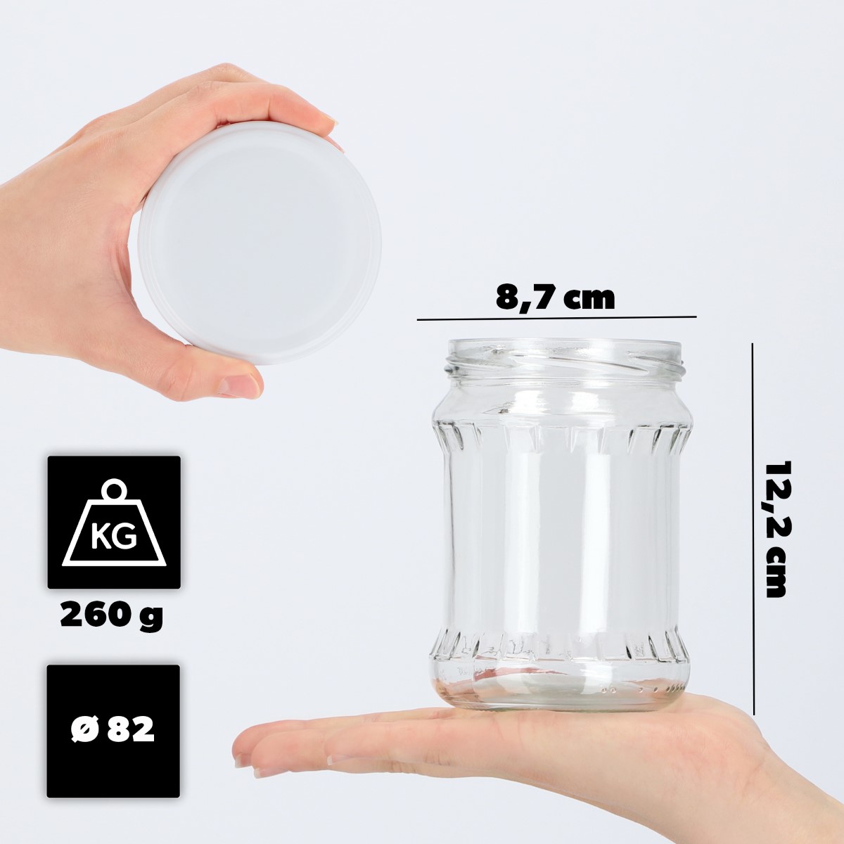 Słoiki na przetwory Kisko 500ml 24szt fi 82 mm + wieczka białe