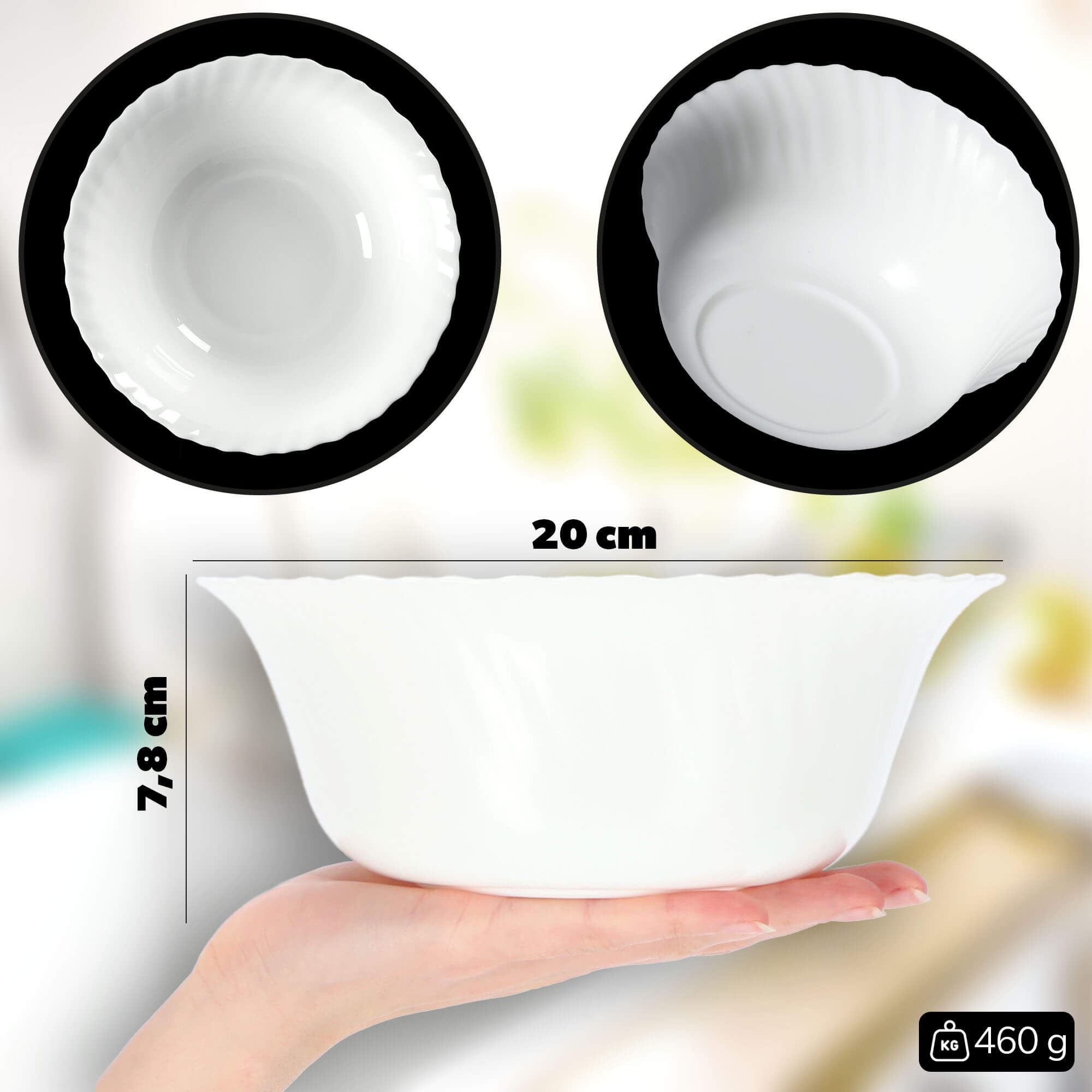 Salaterka szklana Auris 21 cm, biała 3 szt.