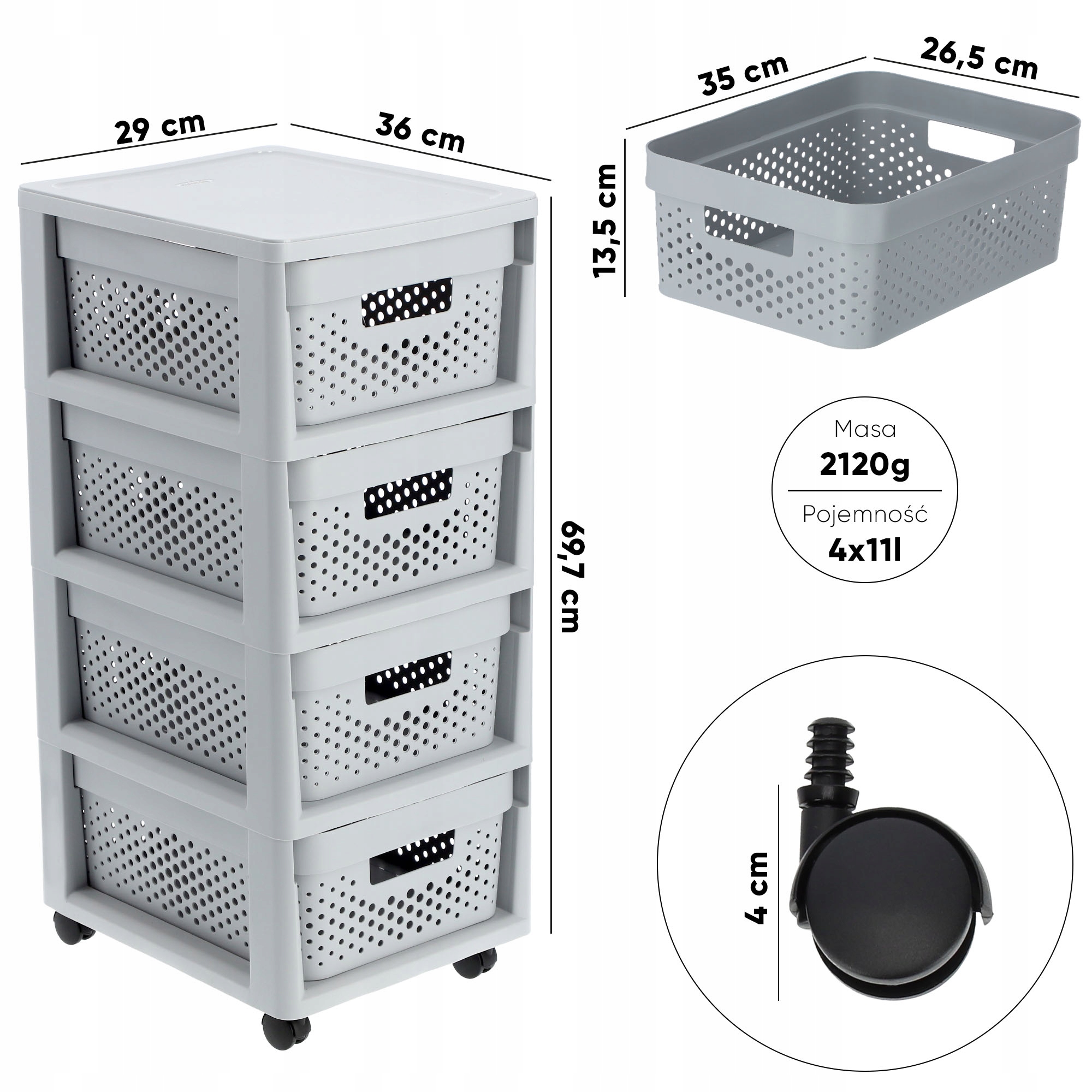 Regał na kółkach 44L Curver Infinity, szary