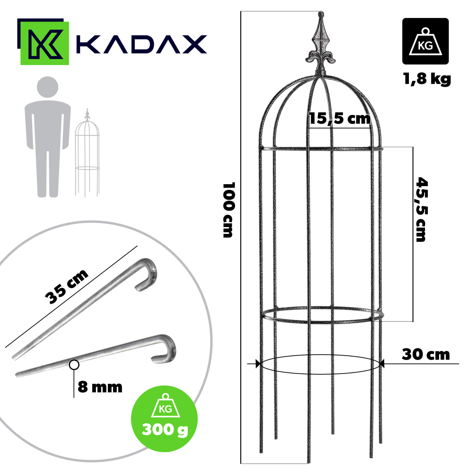 Obelisk ogrodowy na kwiaty metalowy Toara 100 x 30 cm