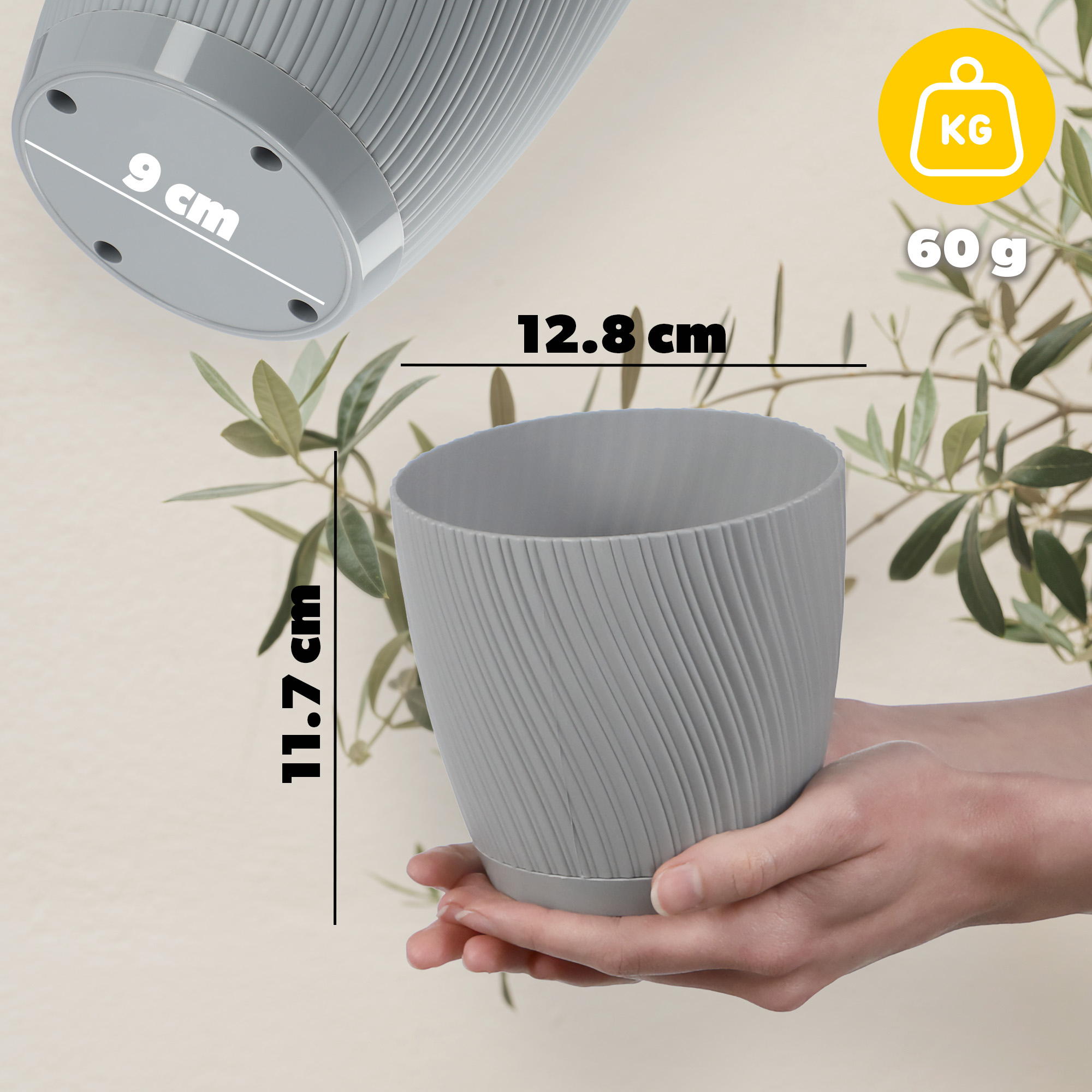 Doniczka z podstawką Tubas 13 cm, platyna
