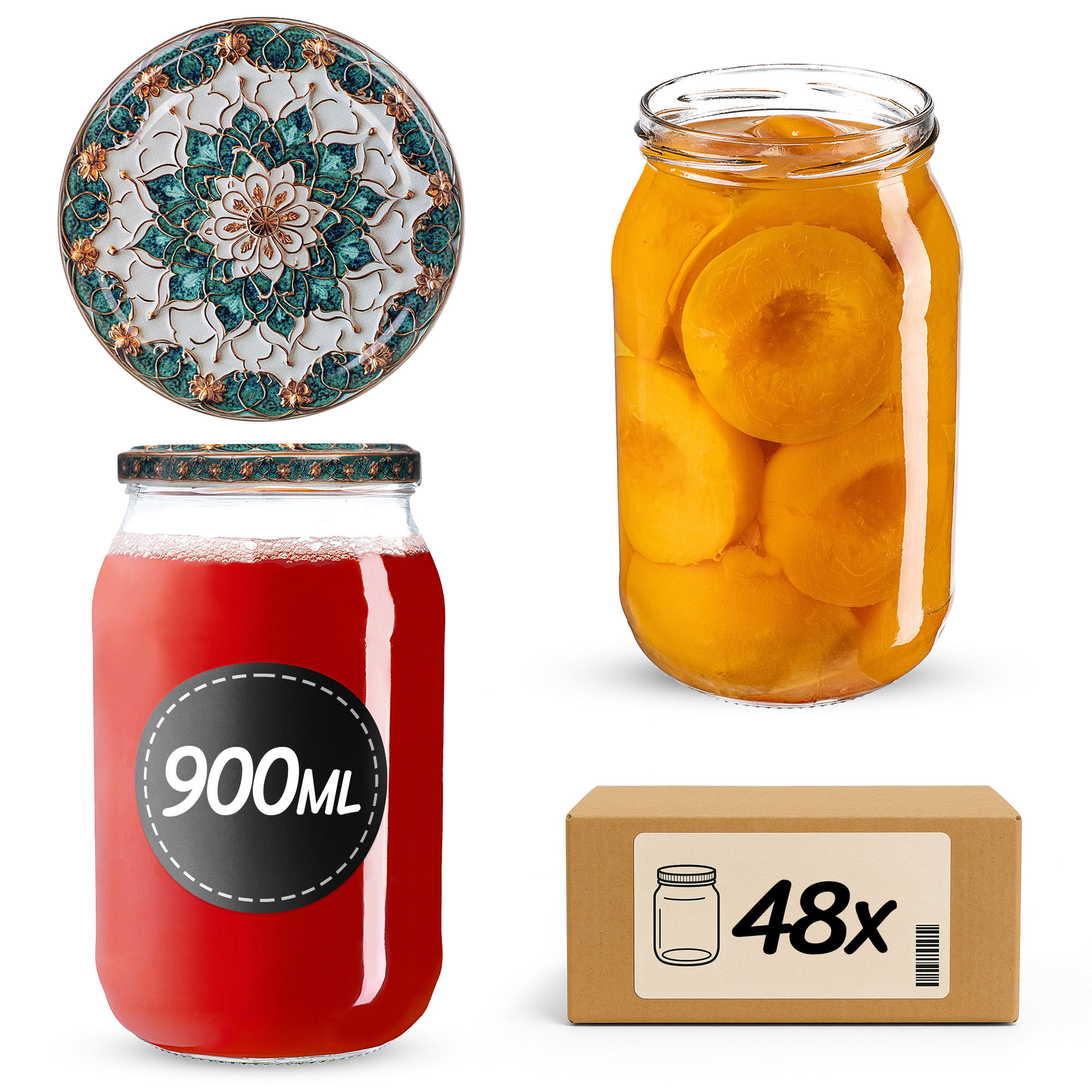 Słoiki na przetwory Simo 900ml fi 82 mm 48szt + wieczko Ceramics 1