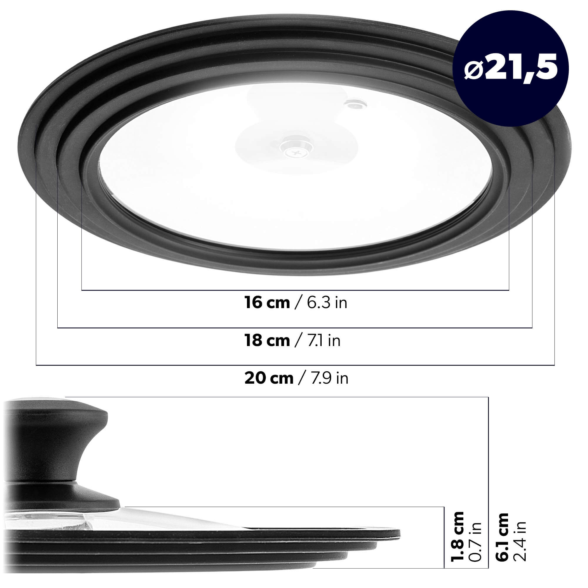 Pokrywa szklana multisize Aiola na garnek 16-20 cm z czarno-srebrnym uchwytem