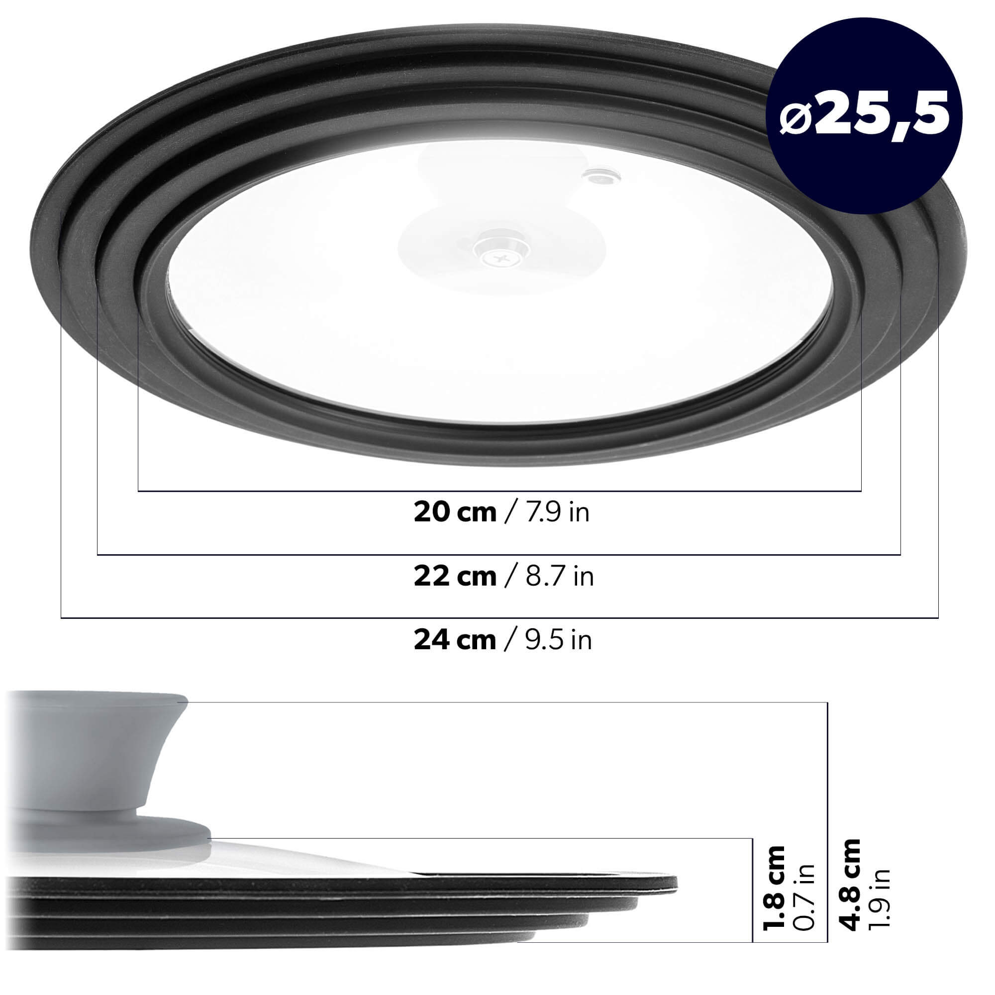 Pokrywa szklana multisize Aiola na garnek 20-24 cm z szarym uchwytem