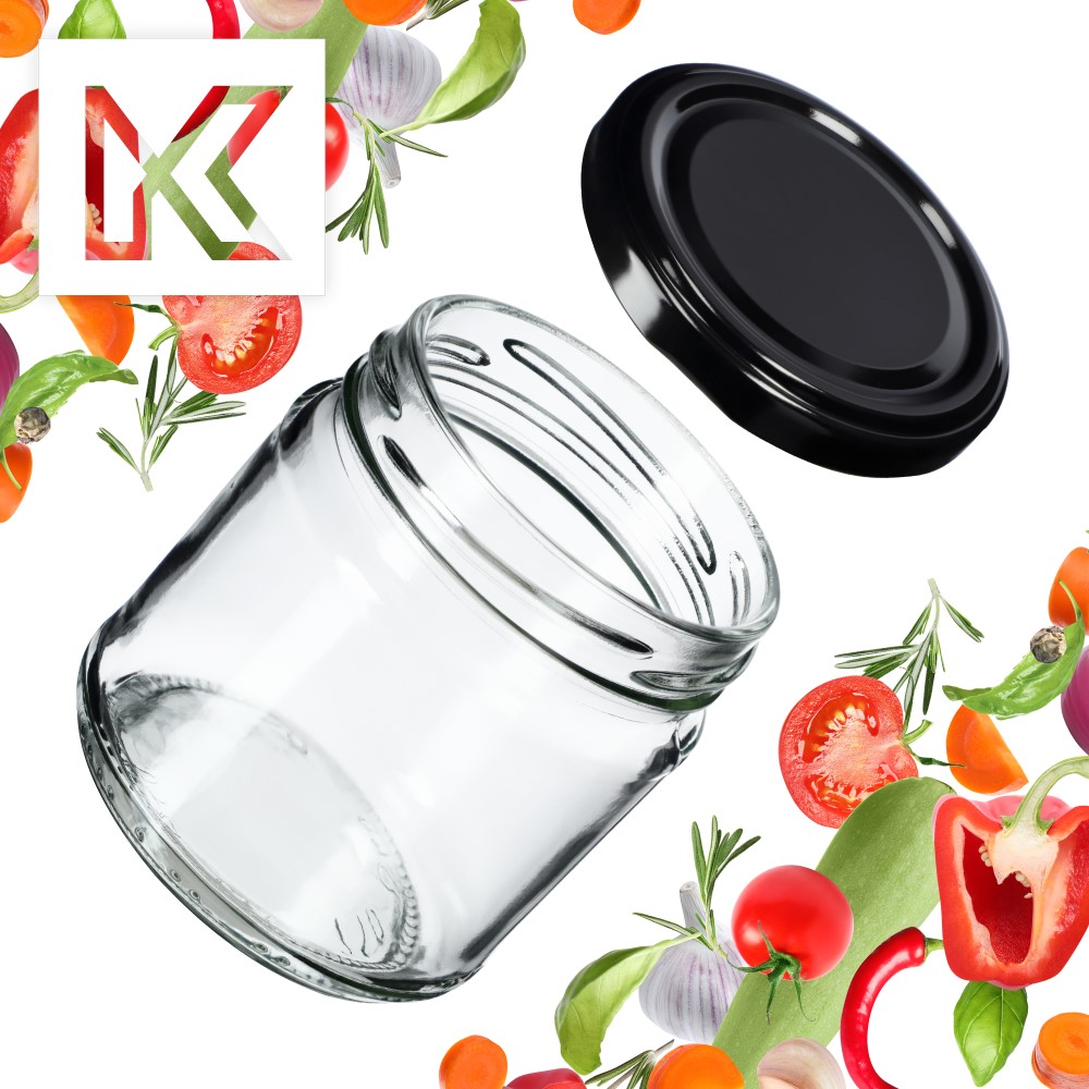 Słoiki na przetwory Lerma 200ml 20szt fi 66 mm + wieczka czarne