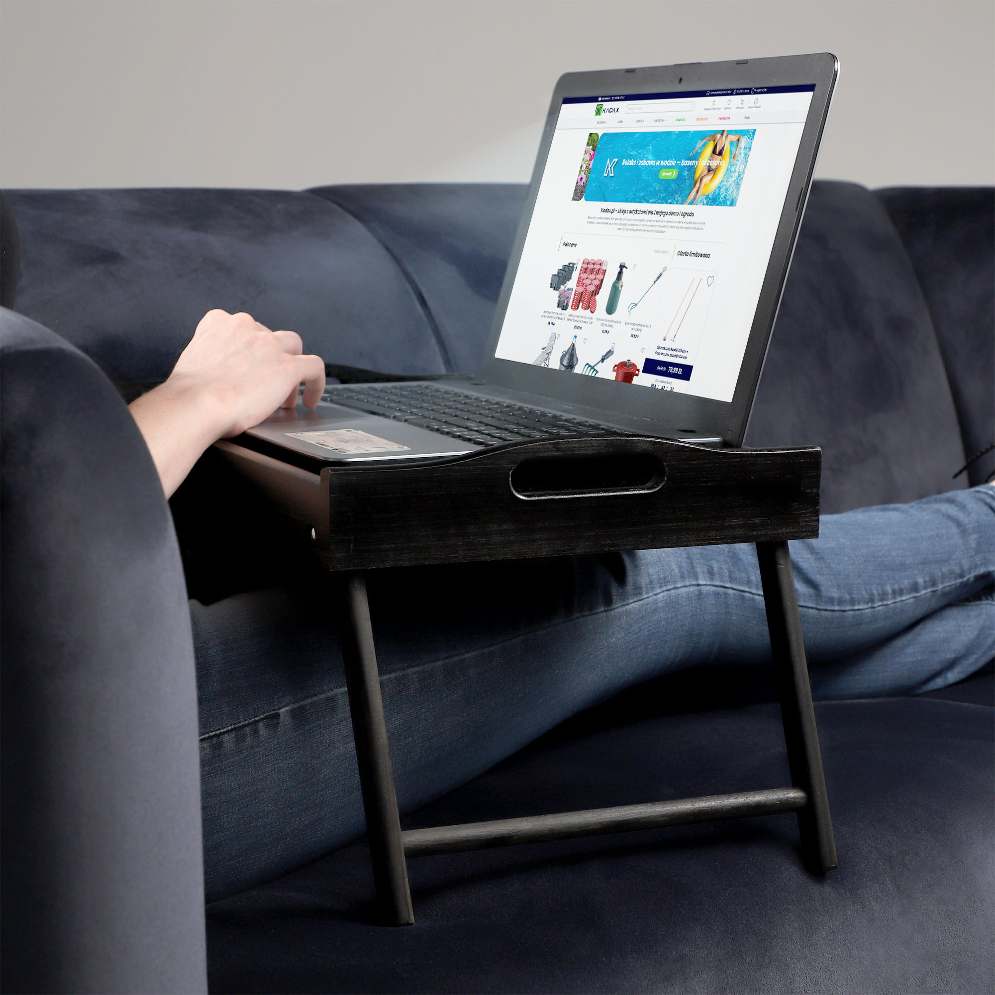 Stolik śniadaniowy Solia, pod laptopa, 50 cm, czarny