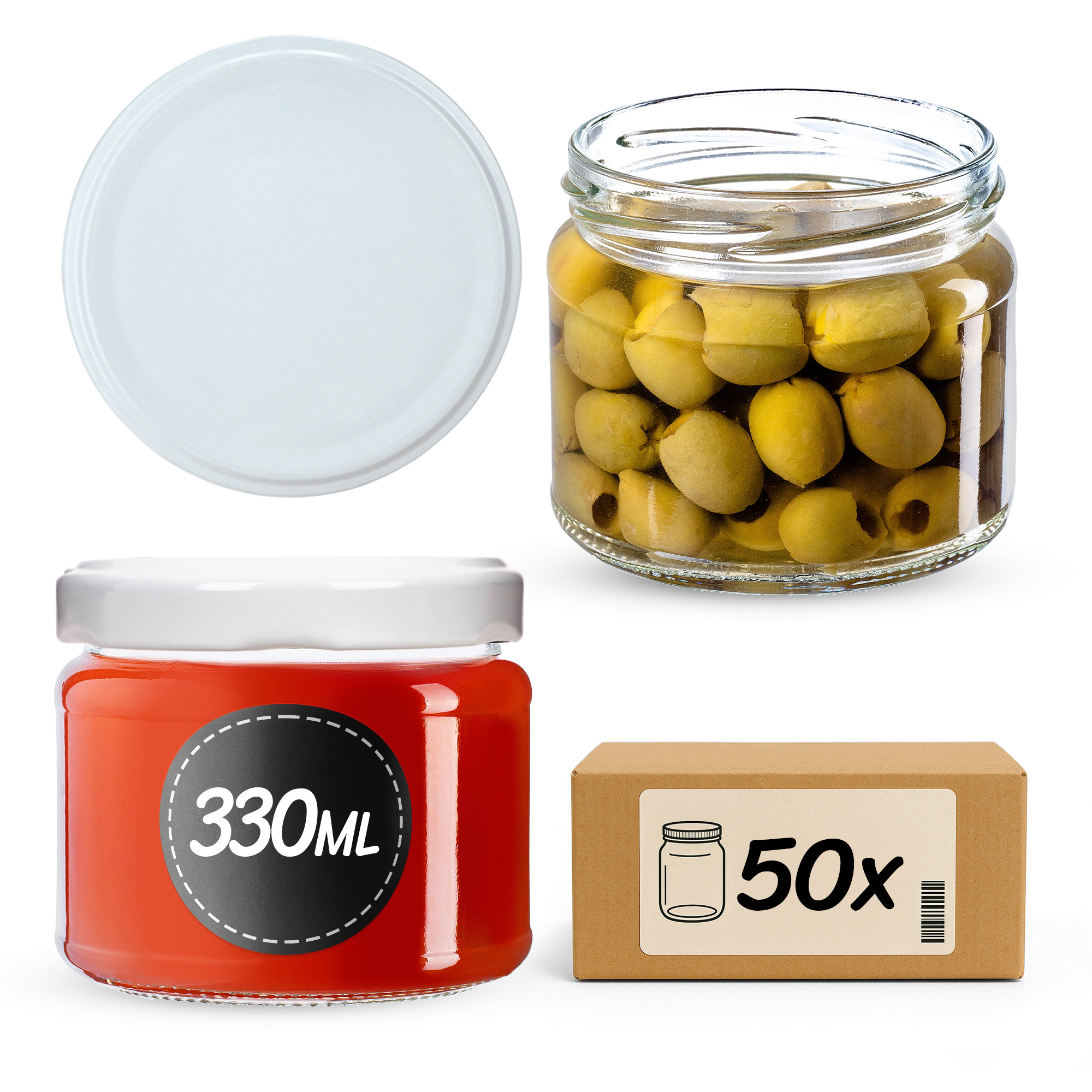 Słoiki Sonka 330ml 50szt fi 82 mm + wieczka białe