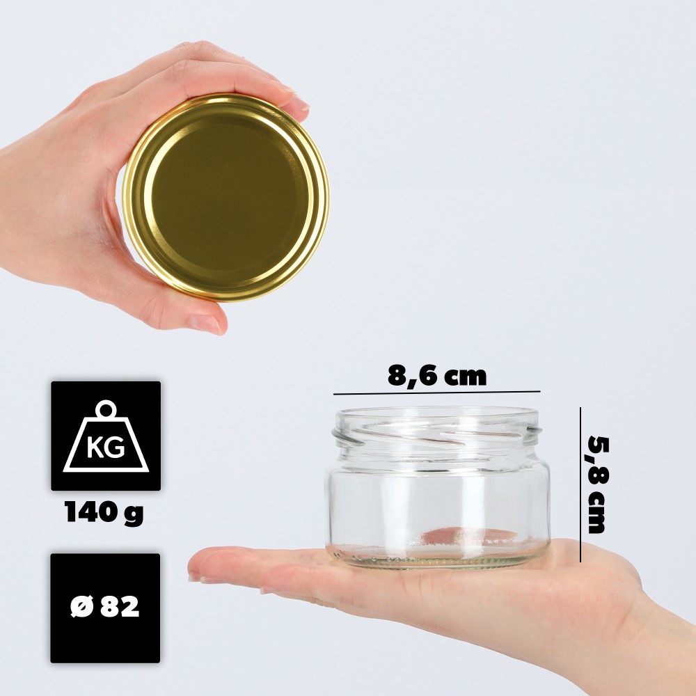 Słoiki na przetwory Denia 250ml 100szt fi 82 mm + wieczko złote