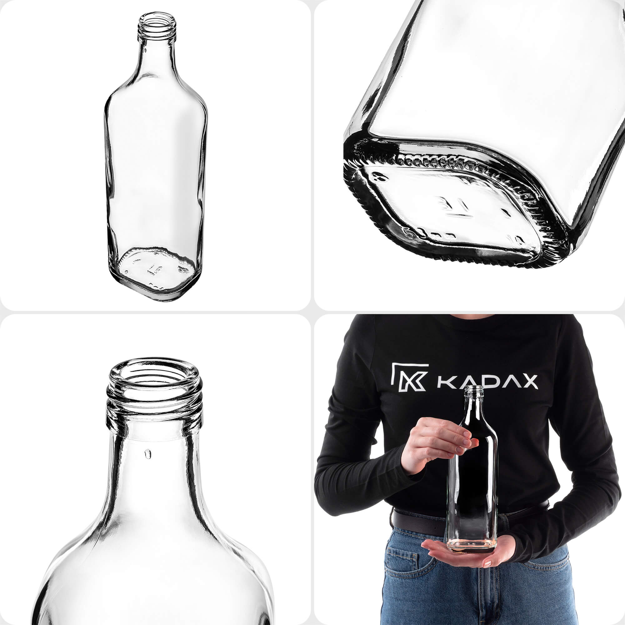 Szklana butelka na whisky Vigna 500ml z czarną zakrętką 5 szt.
