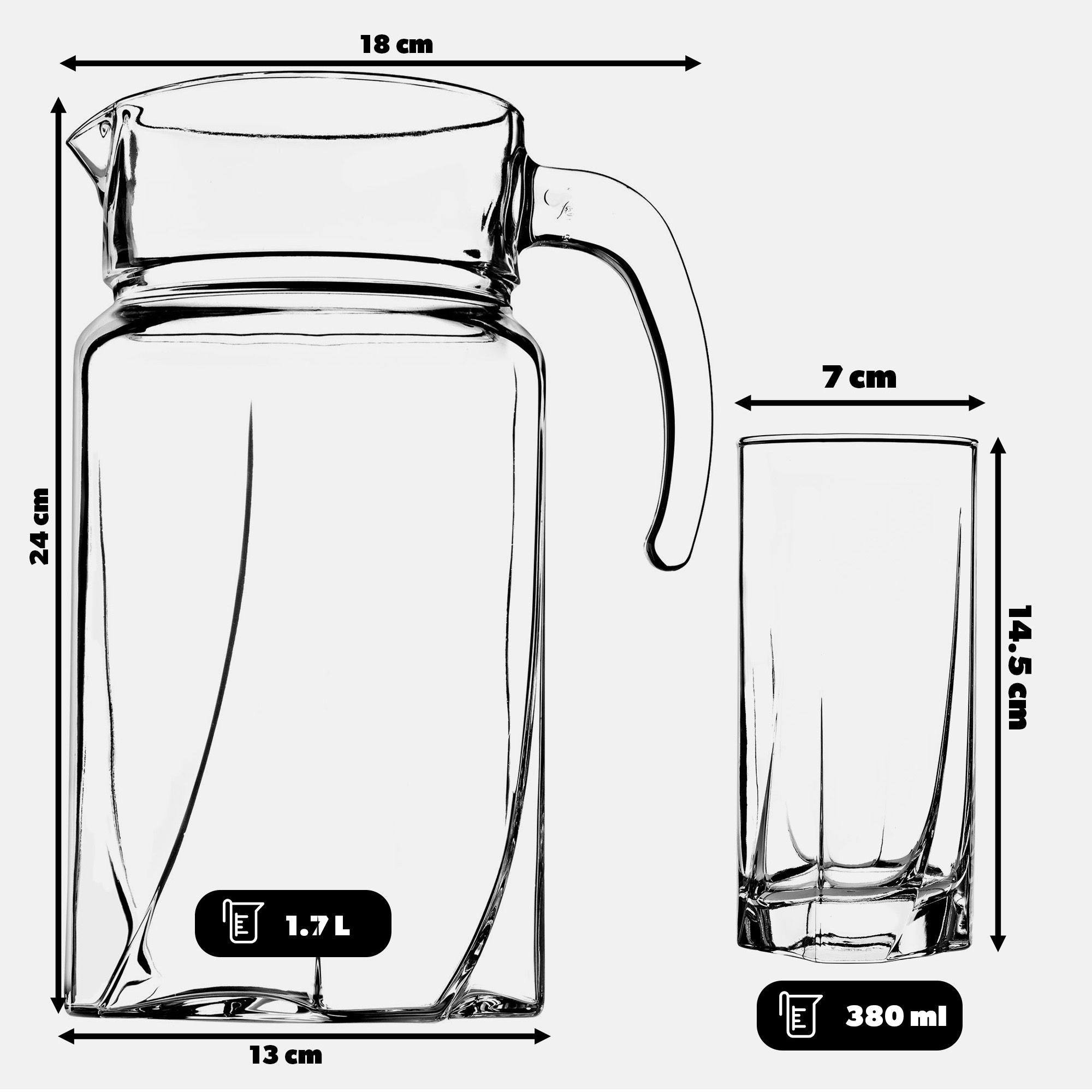 Zestaw szklanek Meco 380 ml 6 szt + Dzbanek 1,7L