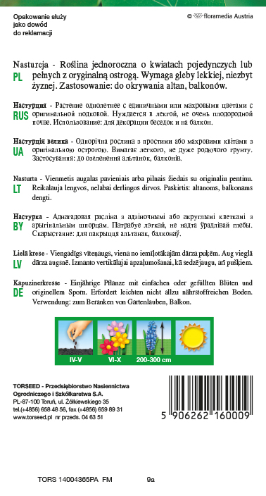 Nasturcja - Tropaeolum majus pnąca - mieszanka 5g