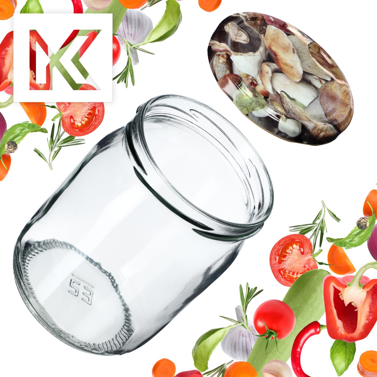 Słoiki Senna 540ml 16szt fi 82 mm + wieczka "Grzyby"