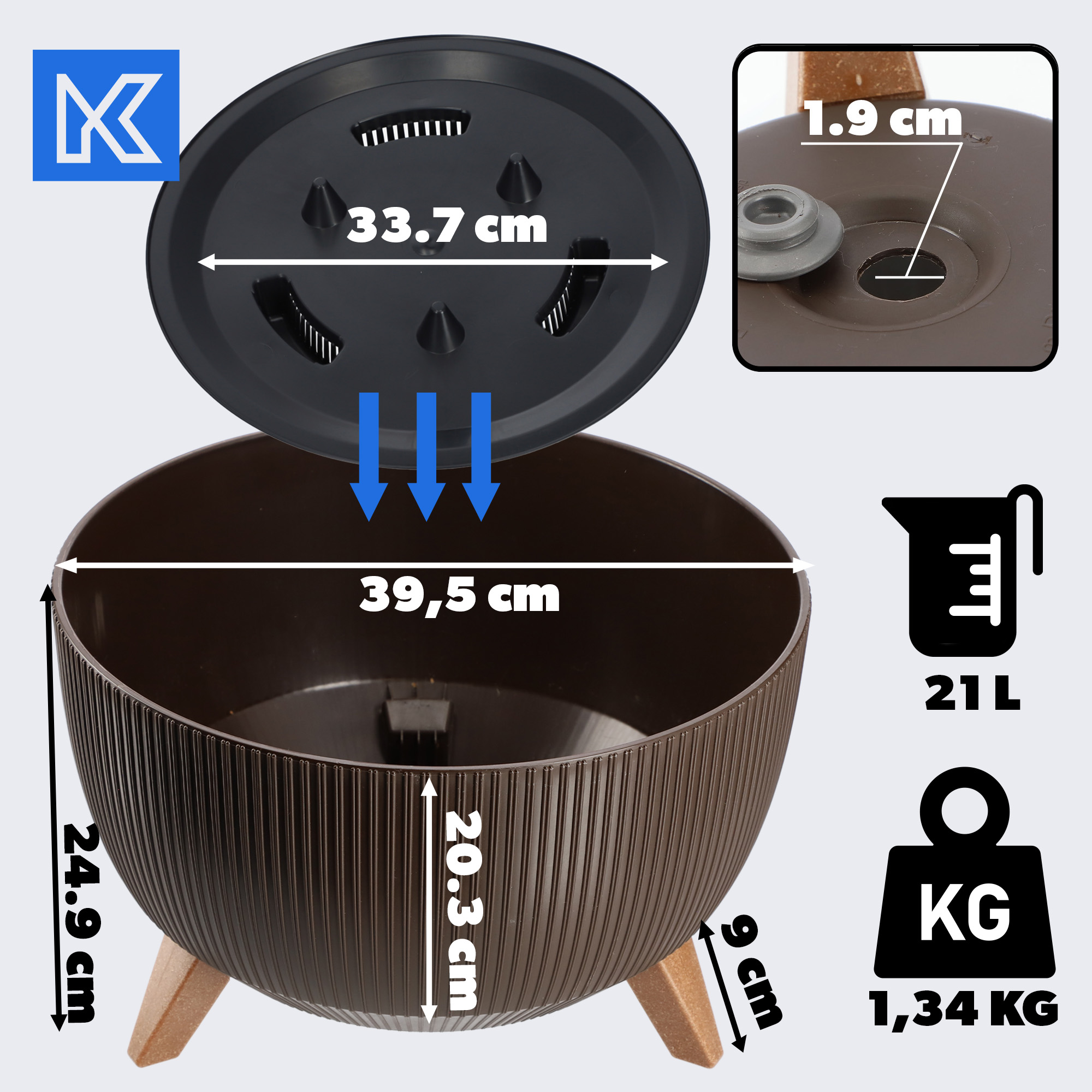 Misa na kwiaty z nóżkami Milis 40 cm, mokka