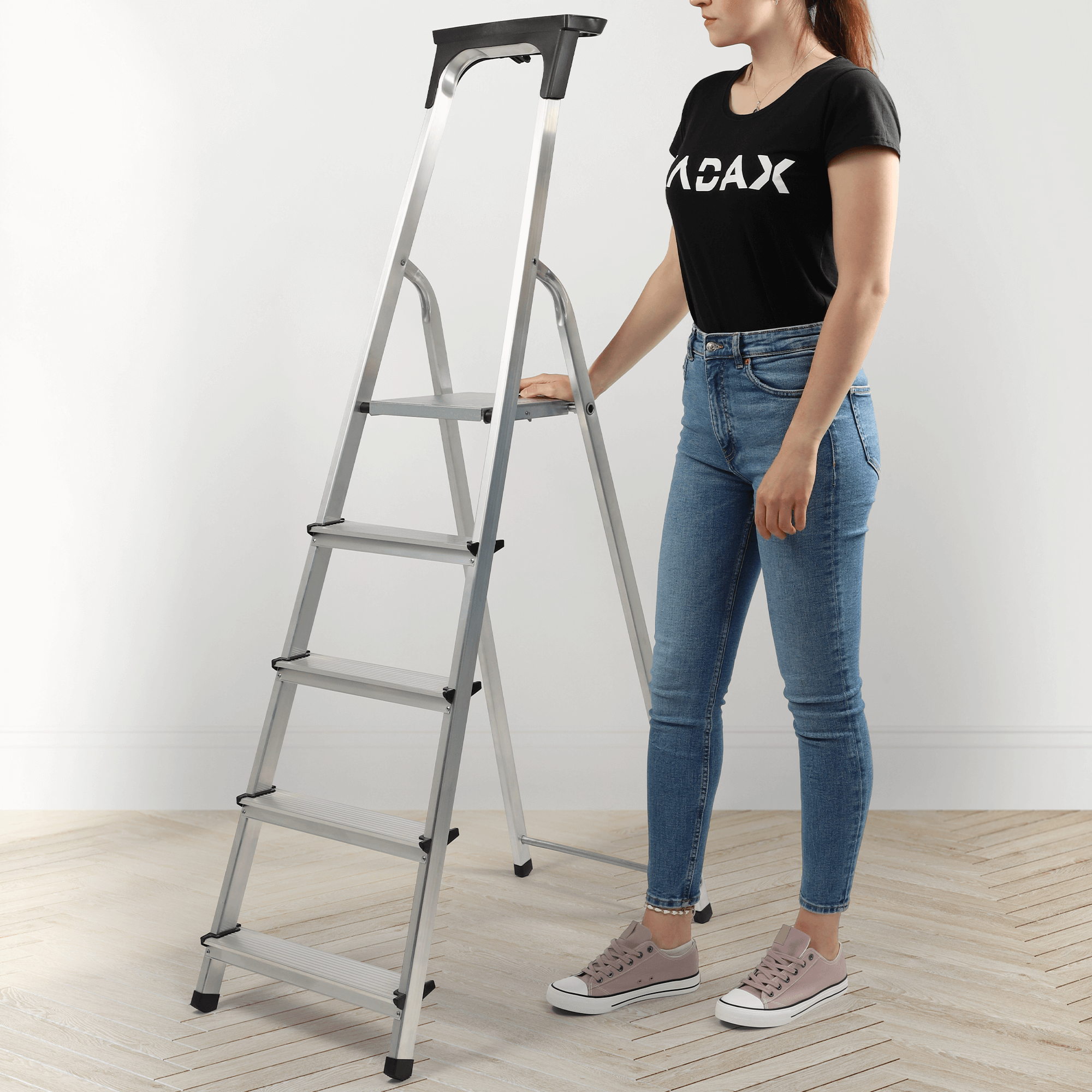 Drabina aluminiowa z podestem Vulvik, 5 stopni, 125 kg