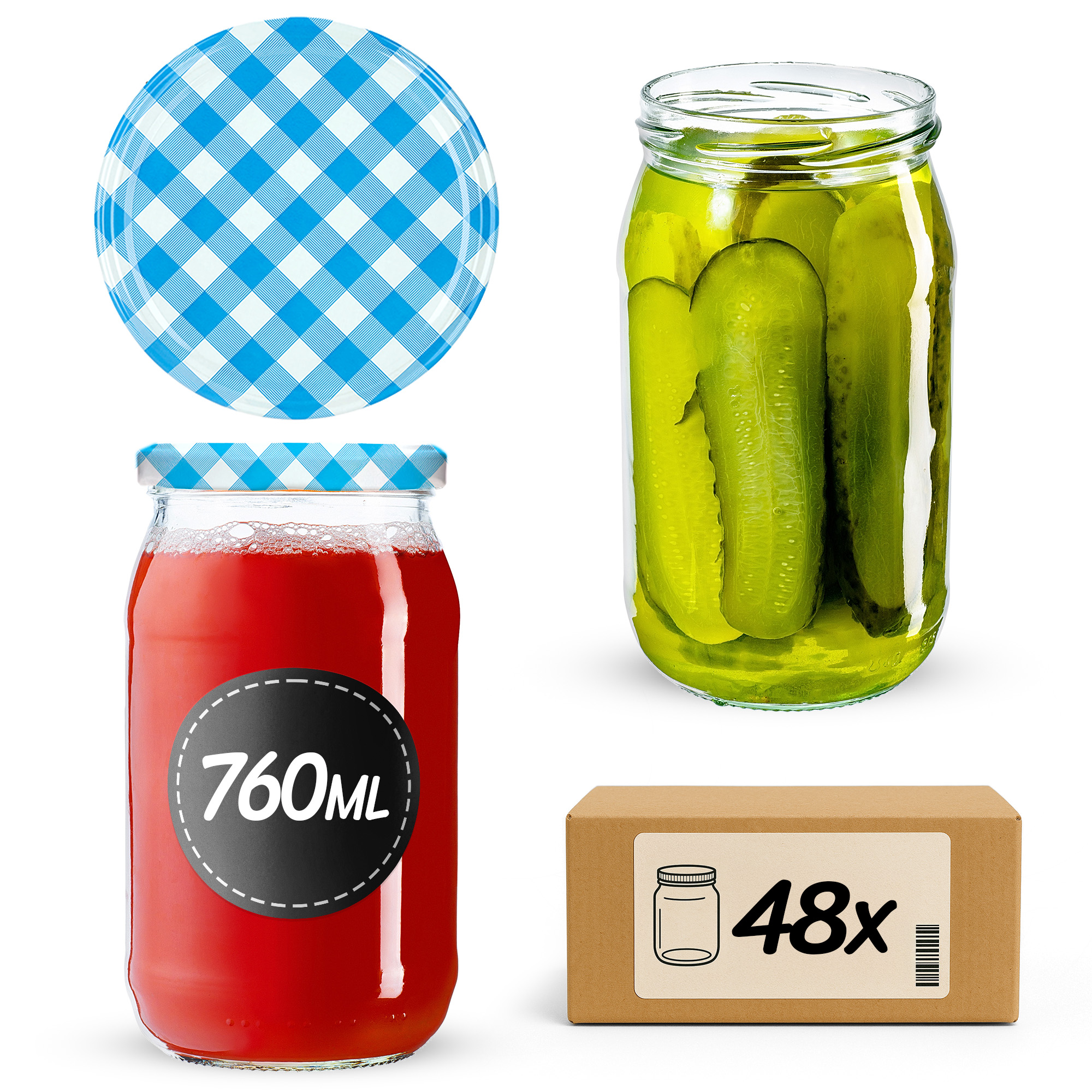 Słoiki na przetwory Niva 760ml 48szt fi 82 mm + wieczka "Niebieska Krata"
