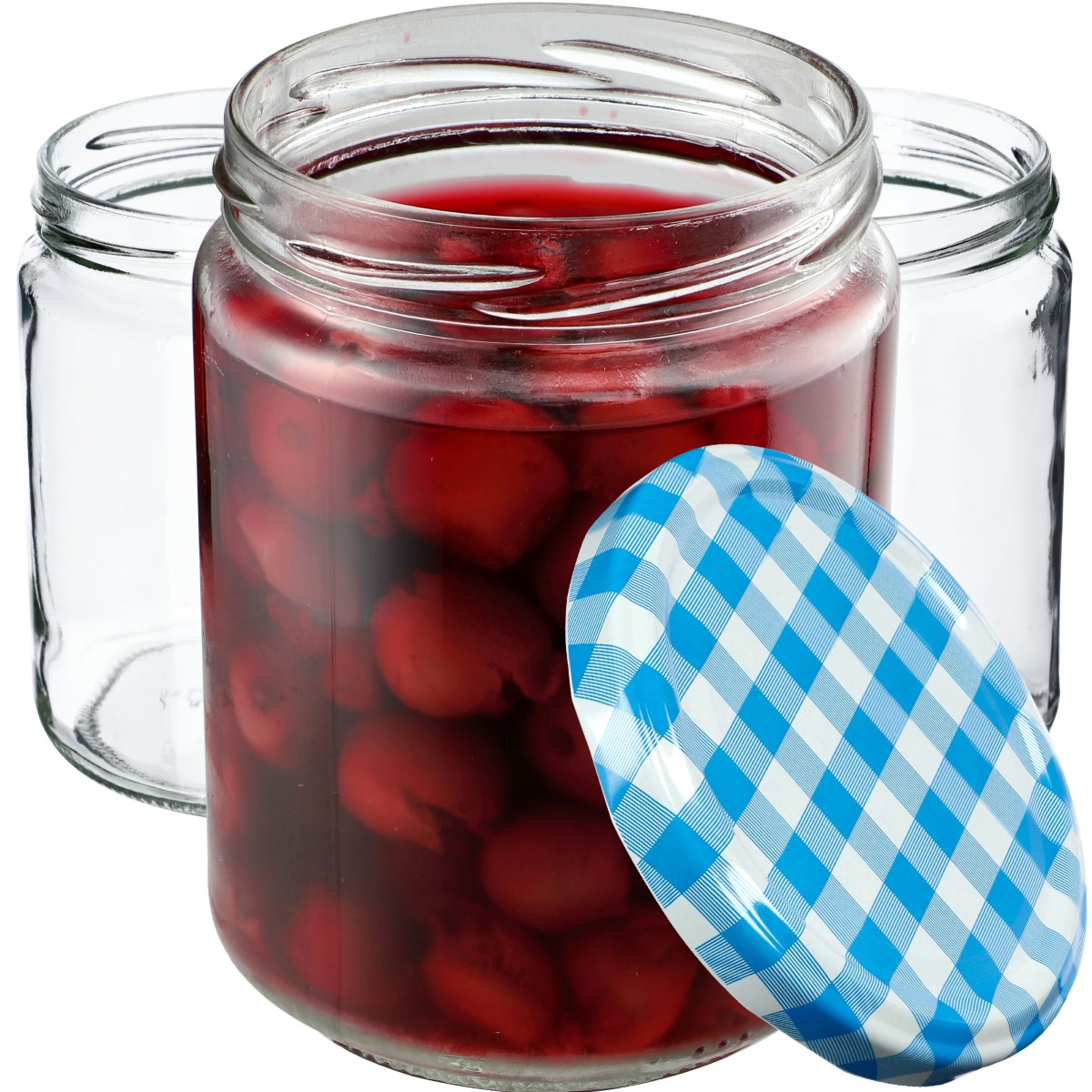 Słoiki na przetwory Maki 540ml 24szt fi 82 mm + wieczka "Niebieska Krata"