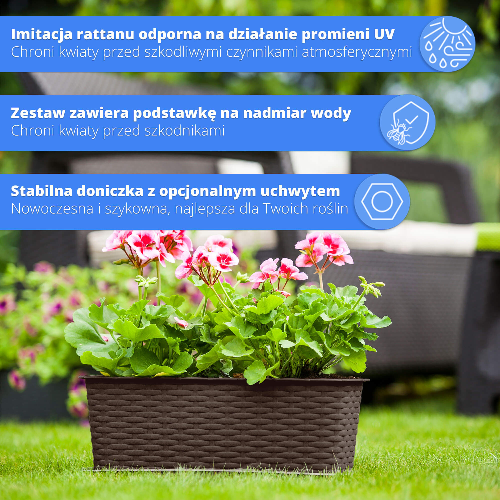 Skrzynka balkonowa z podstawką Frette 60 x 17 cm, brązowa
