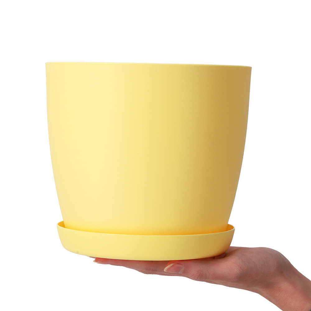 Doniczka Agen z podstawką 25 cm, żółta mat