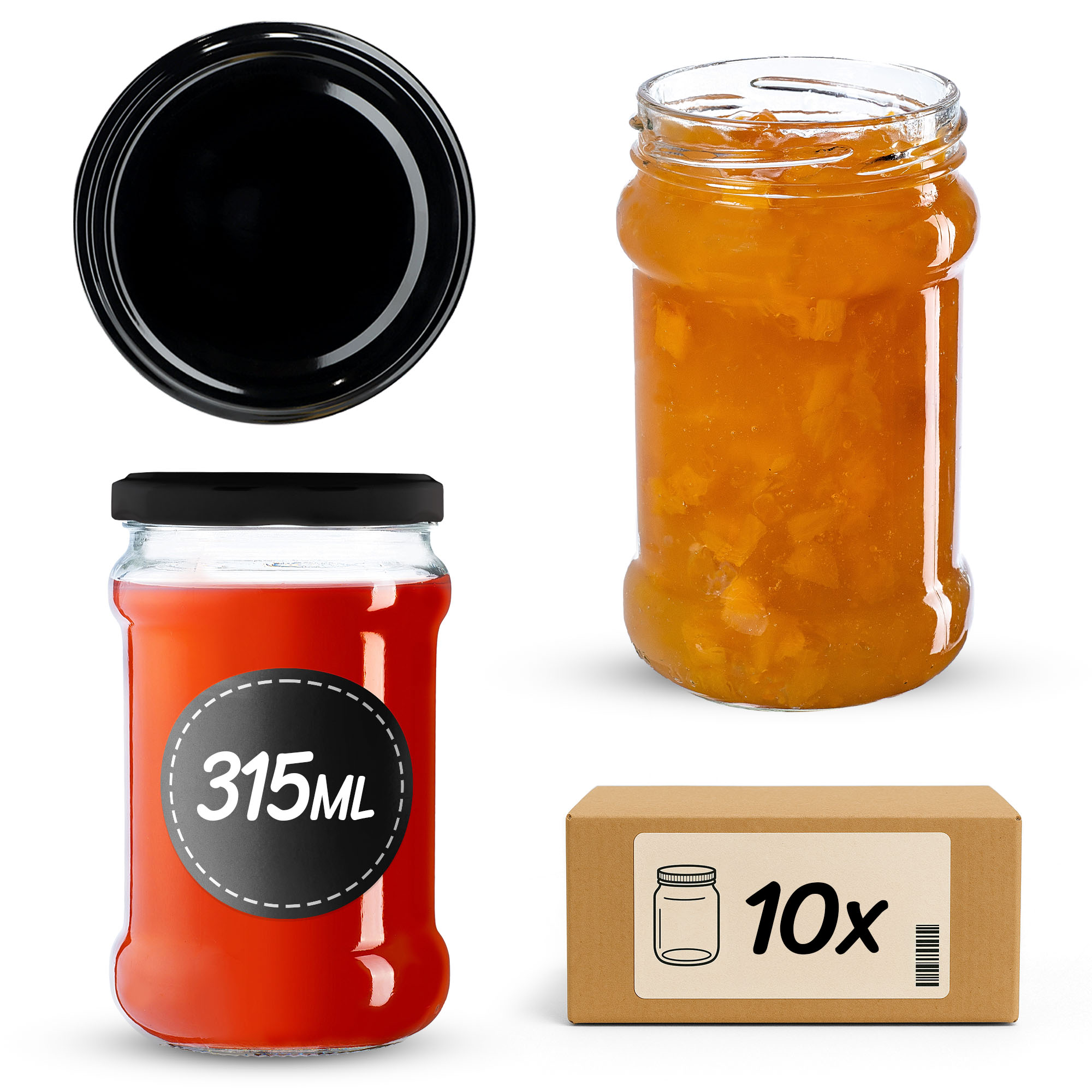 Słoiki na przetwory Seno 315ml 10szt fi 66 mm + wieczka czarne