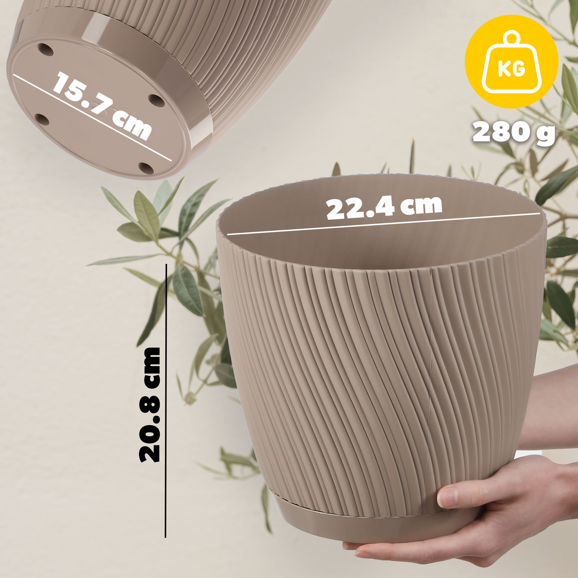 Doniczka z podstawką Tubas 23 cm, taupe