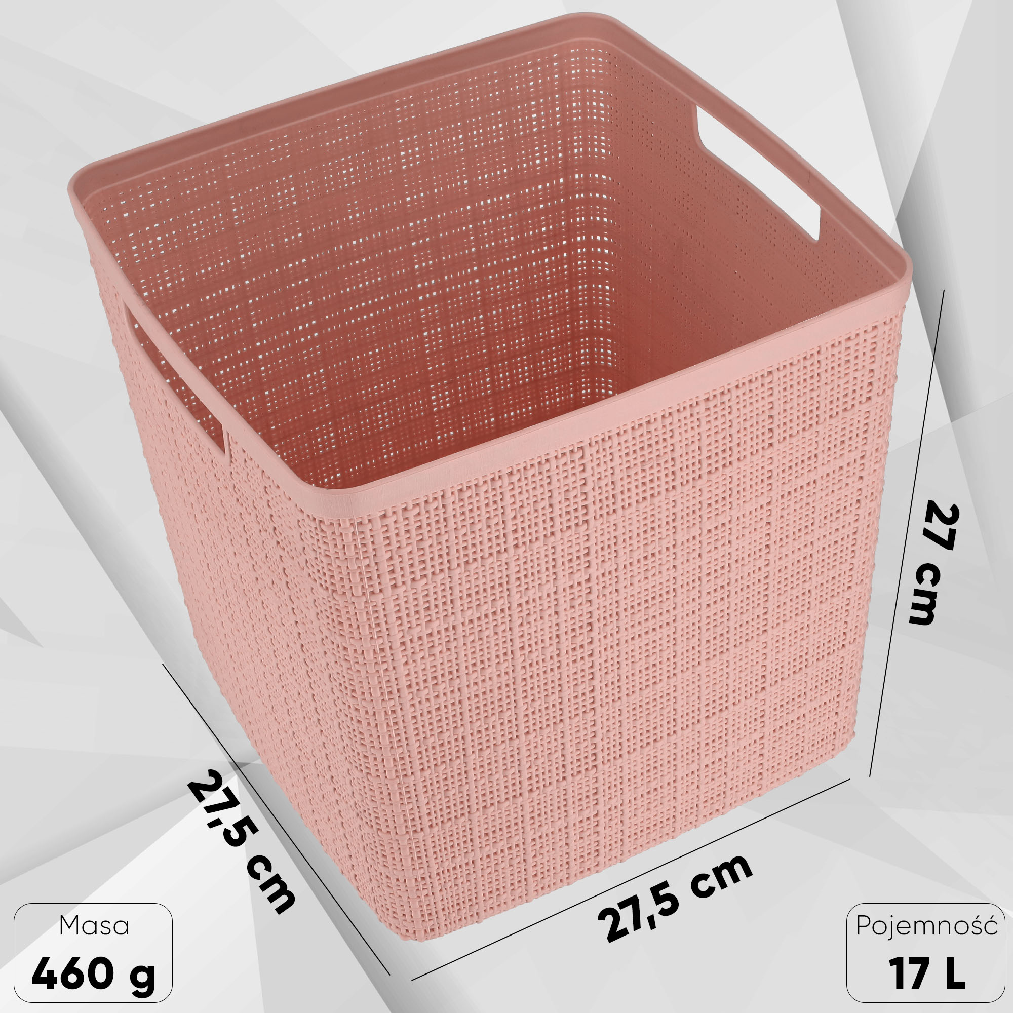 Koszyk kwadratowy Curver Jute 17L, pudrowy róż