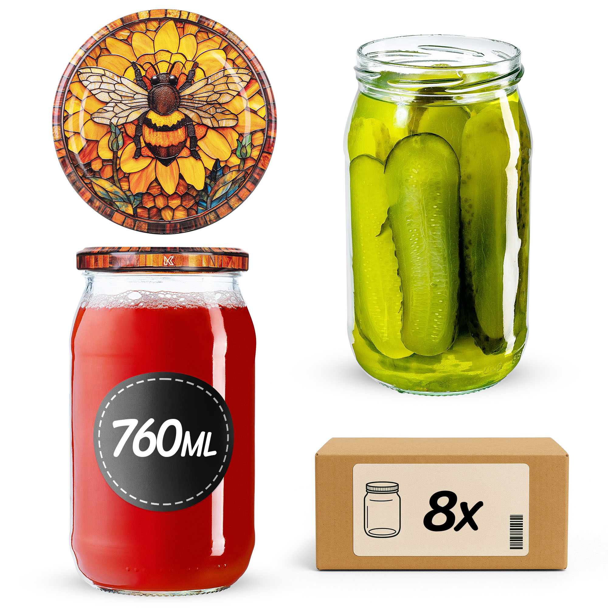 Słoiki na przetwory Niva 760ml fi 82 mm 8szt + wieczko Bee of the fusion