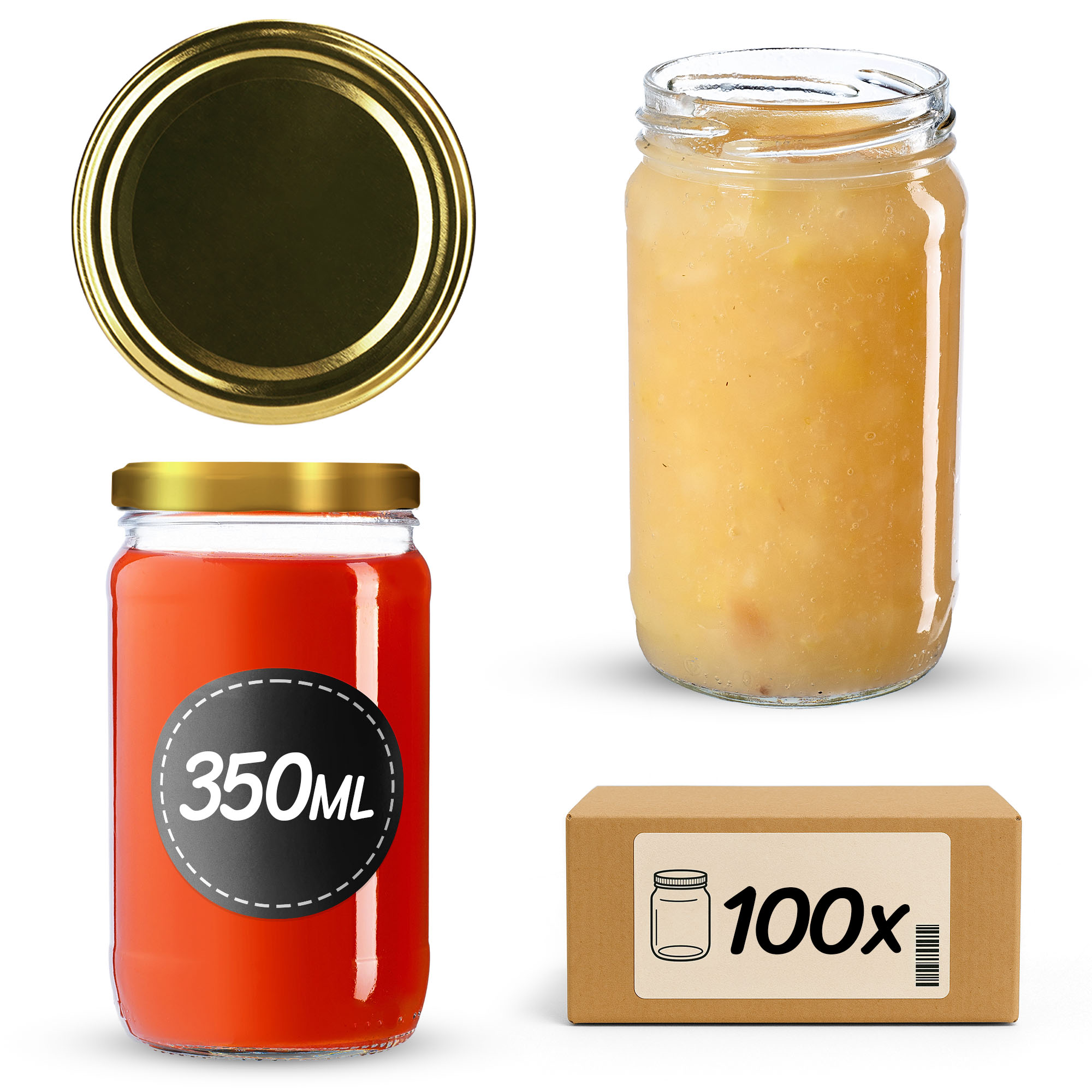Słoiki na przetwory Gera 350ml fi 66 mm 100szt + złote wieczka