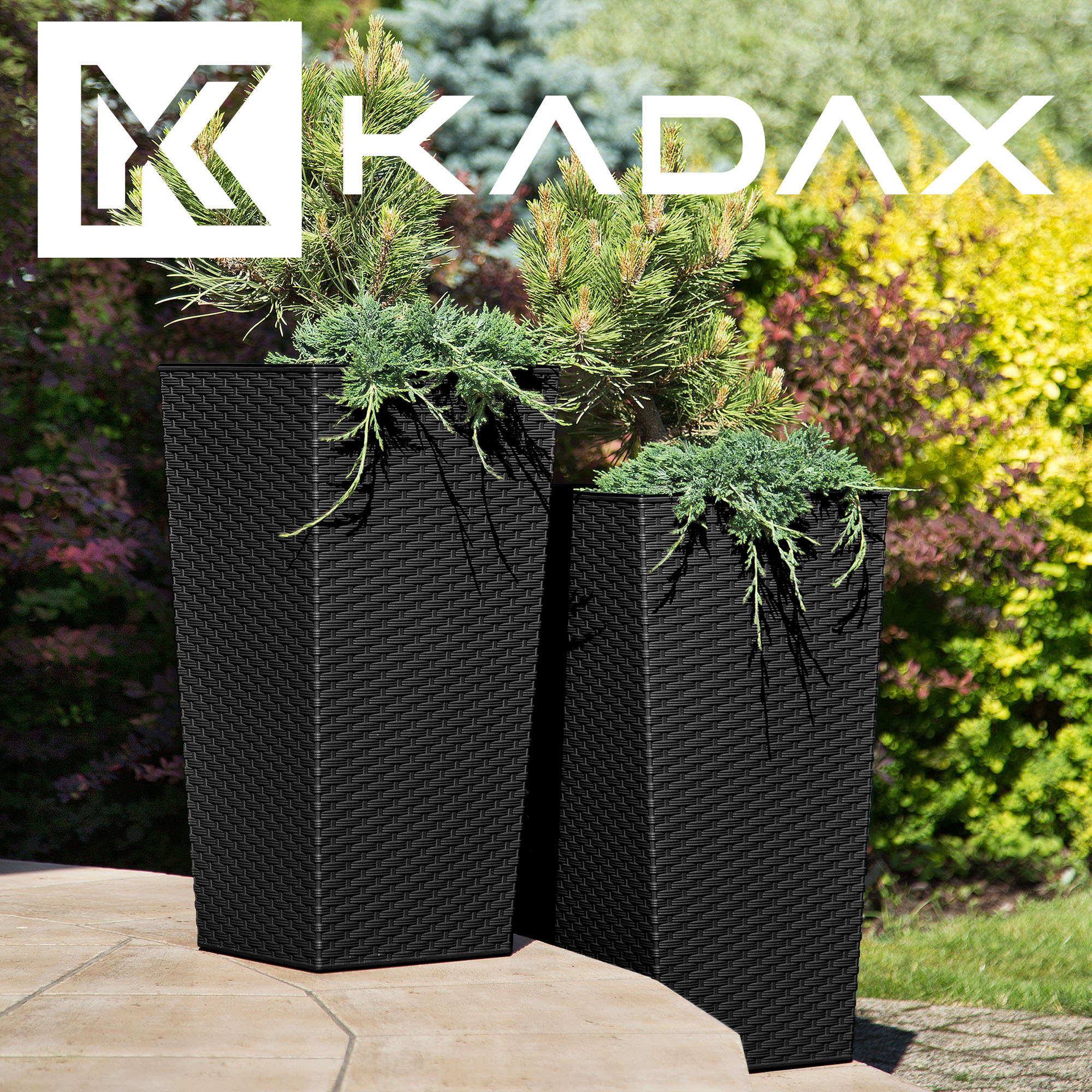 Donice na kwiaty z wkładem Pesaro rattan 19 cm + 25 cm + 30 cm, czarne