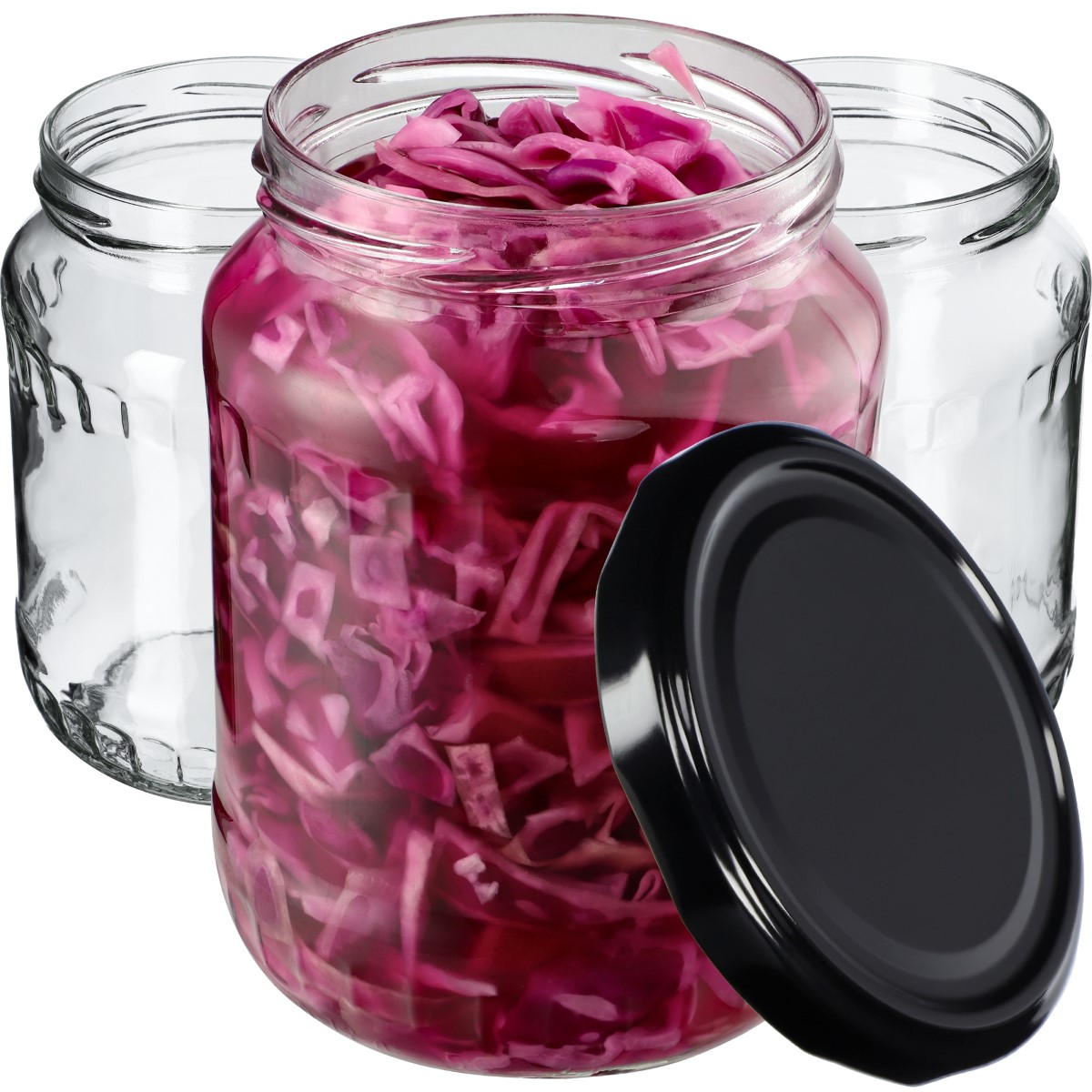 Słoiki na przetwory Jukka 720ml 16szt fi 82 mm + wieczka czarne