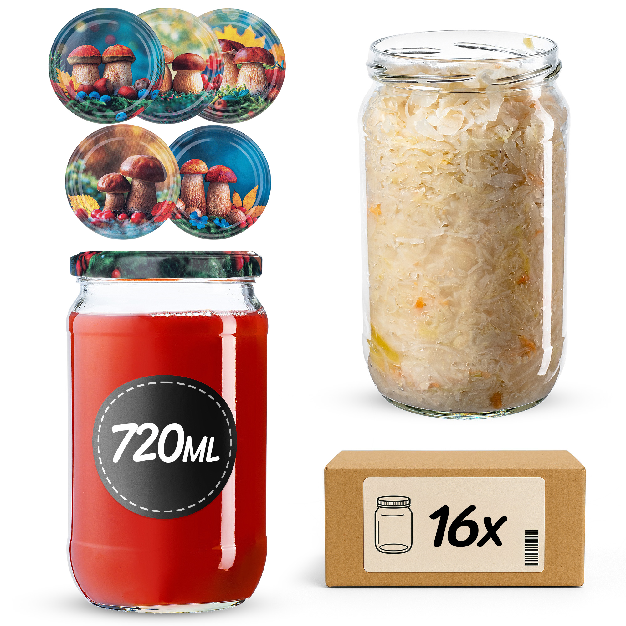 Słoiki na przetwory Niva 720ml fi 82 mm 48szt + wieczko Grzyb polski