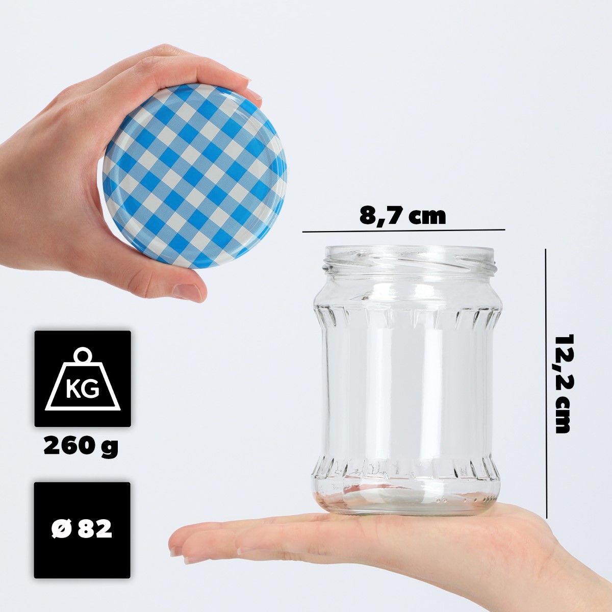 Słoiki na przetwory Kisko 500ml 8szt fi 82 mm + wieczka "Niebieska Krata"