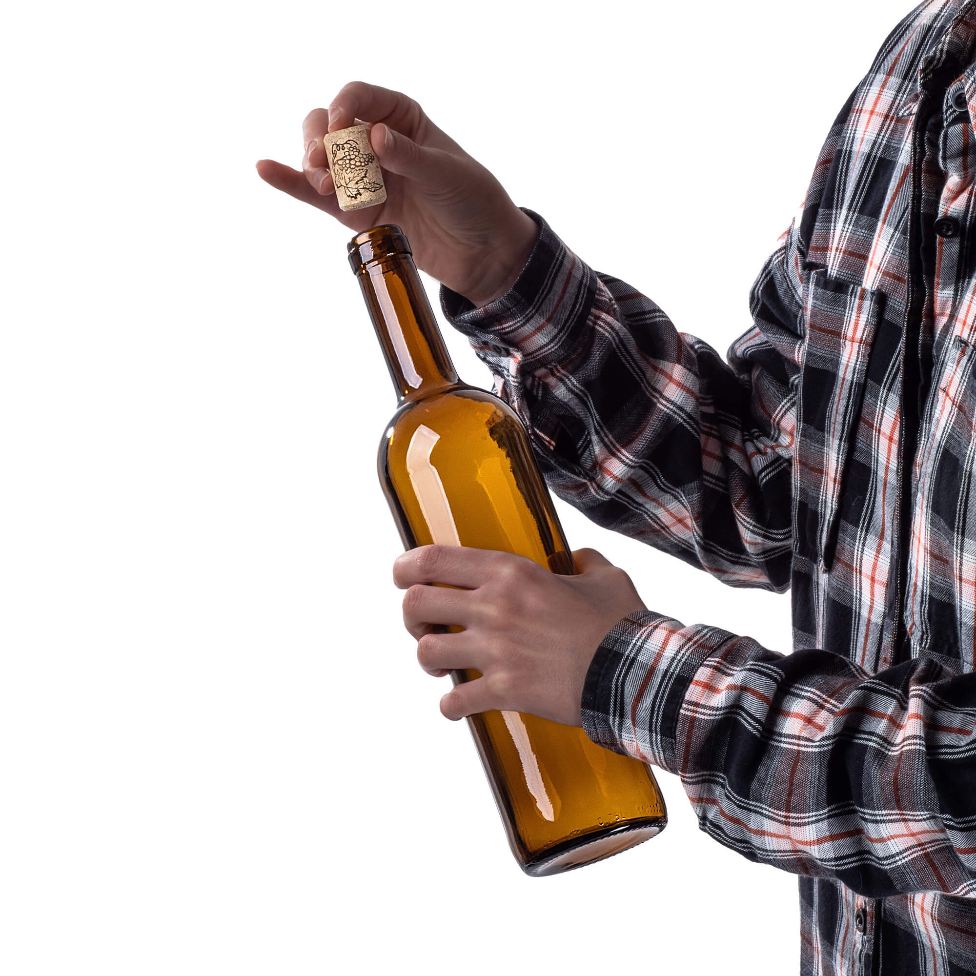 Butelka na wino Biagio 750ml brązowa z korkiem aglomerowanym 30 szt.